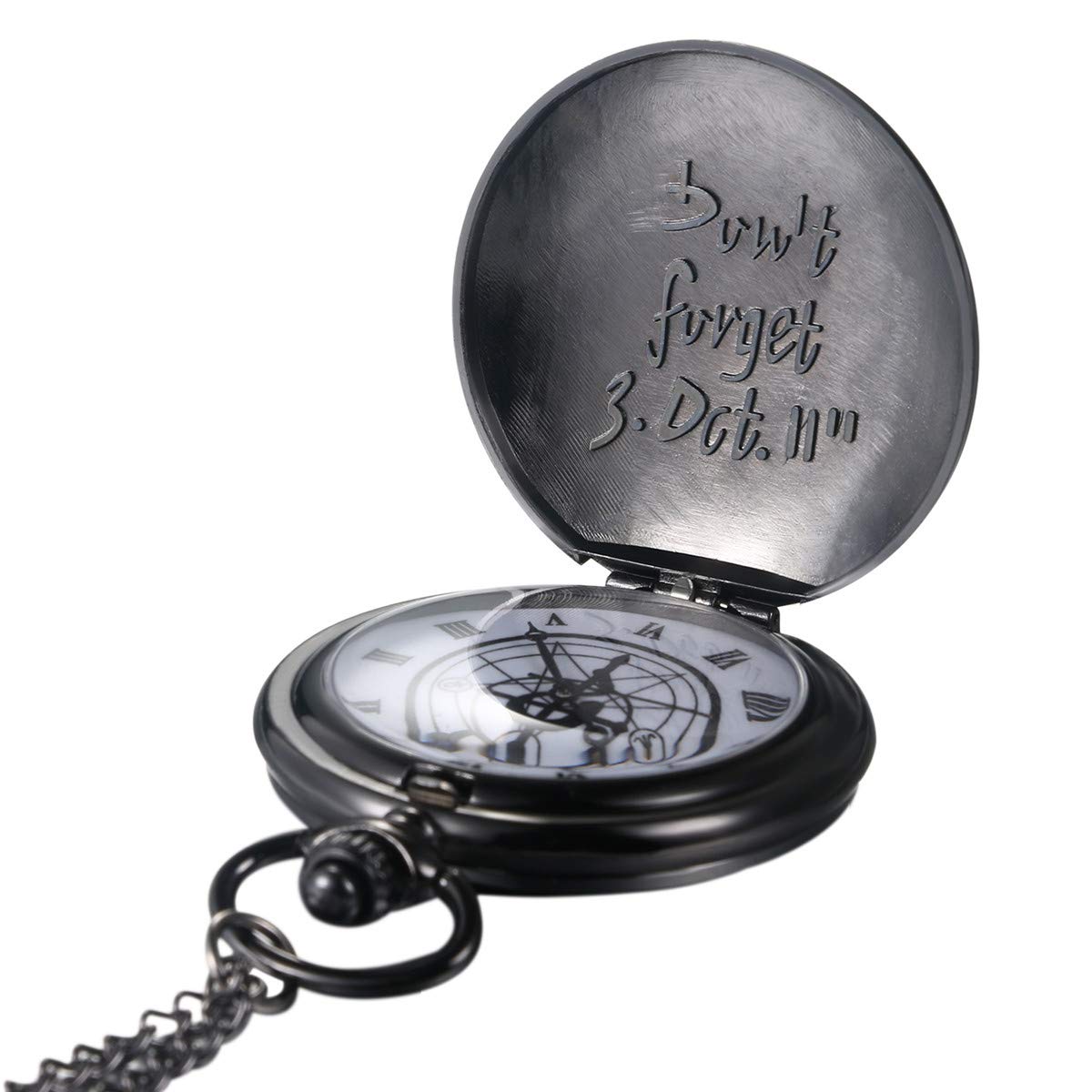 Image secondaire de JewelryWe Montre de Poche Ronde Quartz Fantaisie Hippocampe Chiffres Romains Pendentif Collier Alliage pour Homme et Femme Coule