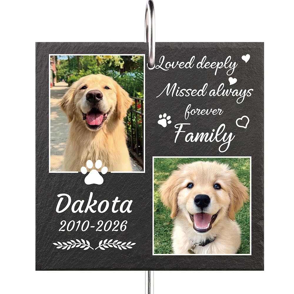 papasgix Personalised Pet Memorial Plaque with Hook Custom Grave Stone Dog Cat Memorial Gifts For Loss with Photo & Name Keepsakes, 10/15/20cm