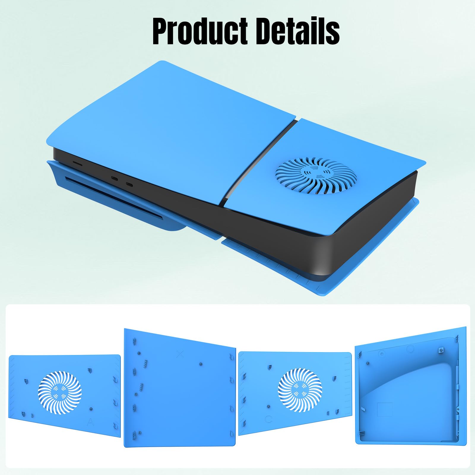 Hzxkqmil Ersatz-Platten Abdeckung Faceplates für PS5 Slim Konsole Disc Edition, Seitenplatten mit Kühlungsöffnungen Benutzerdefinierte Hülle ABS-Gehäuse Anti-Kratzer Zubehör, Hellblau - 4