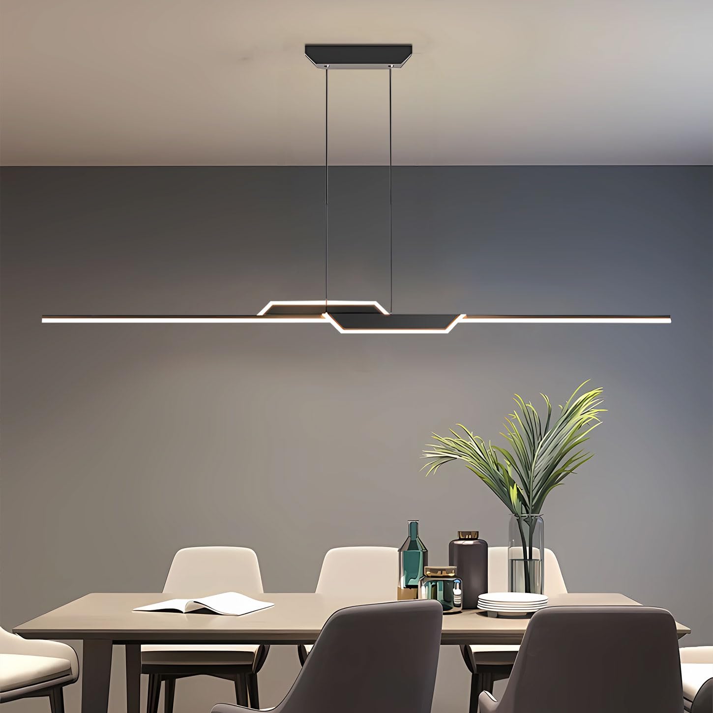 Lampada a sospensione moderna da 150 cm con telecomando, lampadario a LED per isola cucina, dimmerabile 3000-6000k, lampada moderna nera per cucina, tavolo da pranzo, studio (Nero, 150cm)