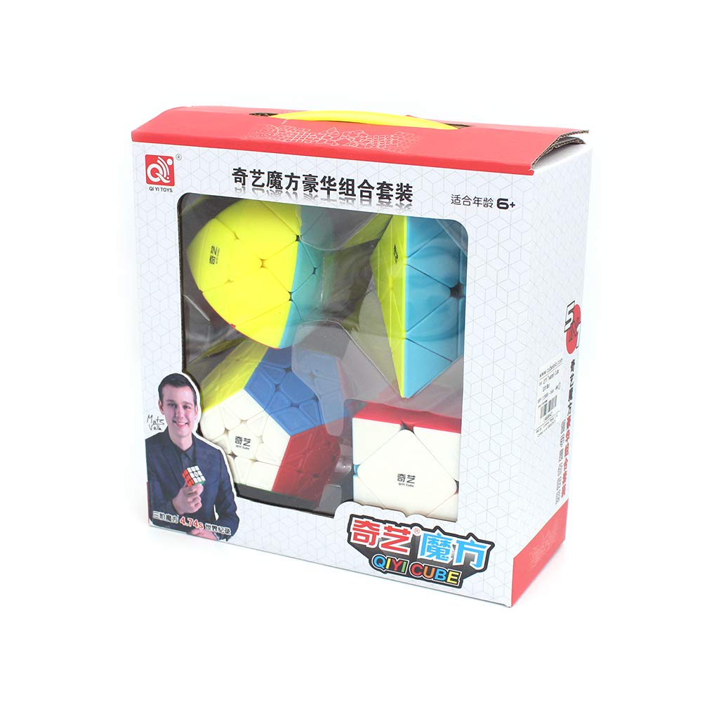 Cubelelo QiYi Bundle Qiming Pyraminx, Qicheng Skewb, Qiheng S Megaminx, Mastermorphix Speedcubing Combo Set of Cubes (Stickerless) Puzzle Toy