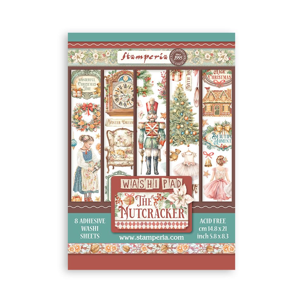 Stamperia - Washi Pad for Scrapbooks, Albums, Cards, Bullet Journals, and More, Translucent, Easy to Cut, Acid Free, Perfect for Hobbies, Crafts, and Gifting (The Nutcracker) (A5) (8 Sheets)