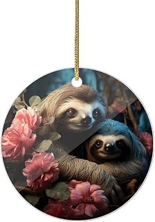 A Sloth and A Baby Sloth Christmas Ornaments - Farmhouse Xmas Hanging Ornaments for Christmas Tree Decorations, Pendant Decor and Gift Party Tags