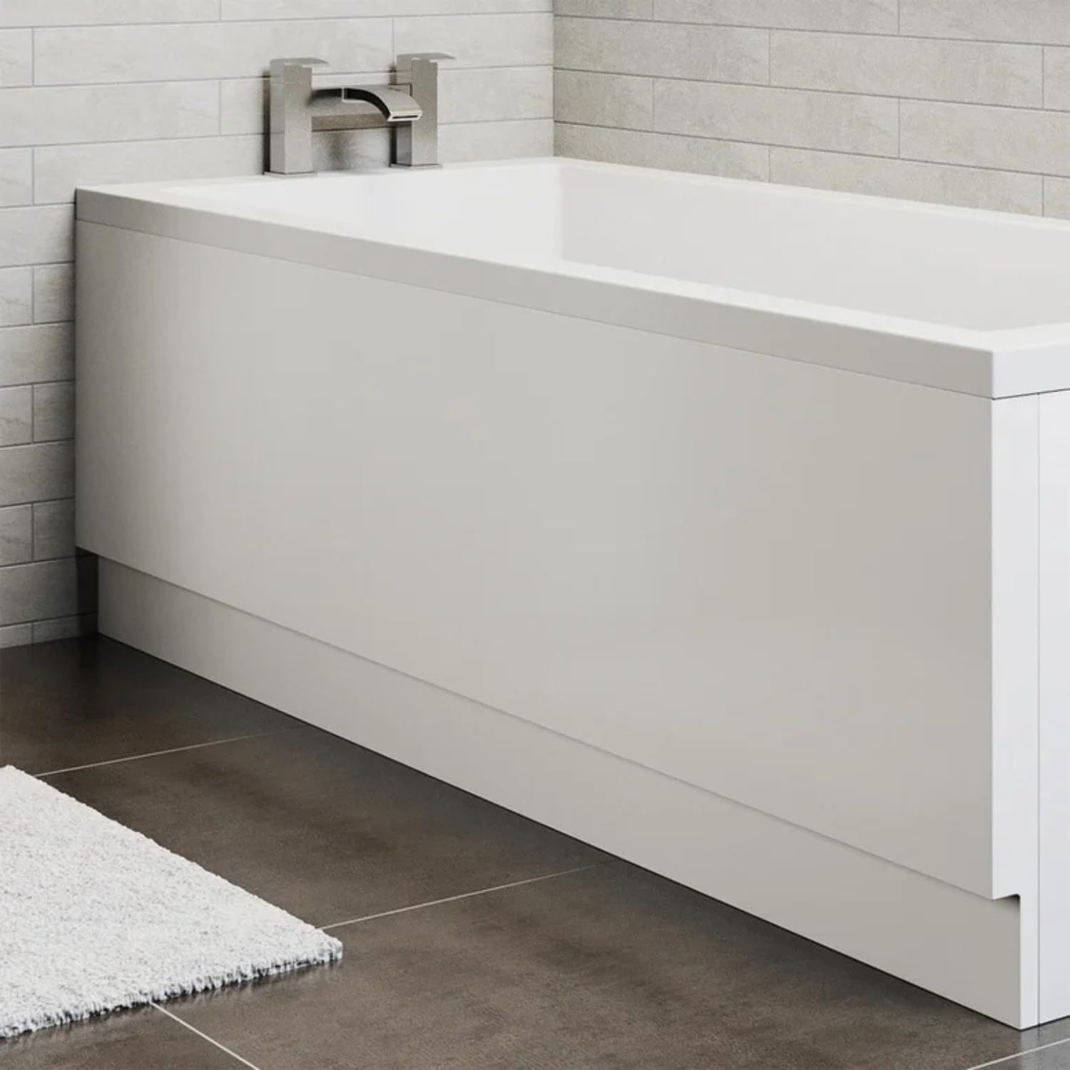 Baystone Universal Acrylic 1800mm White Front Bath Panel for Straight Baths & Bathtubs, Waterproof Modern Bathroom Panels, Easy Cut Smooth Finish