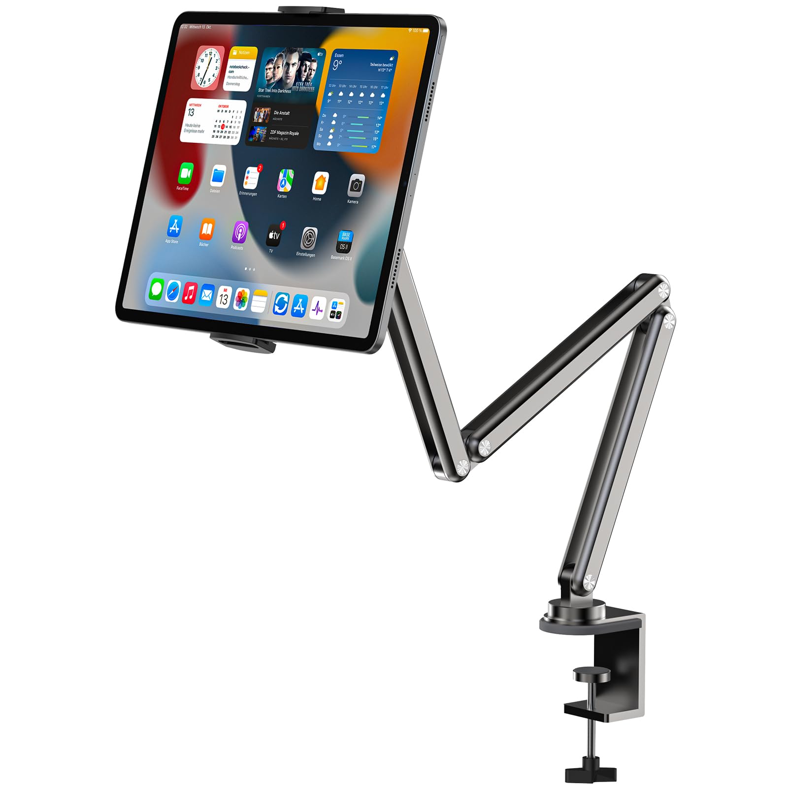 KU XIU Aluminum Alloy Tablet Stand for Desk, 360° Adjustable Foldable Arm Holder Mount Compatible with iPad 10/9th Gen, iPad Air Mini, Samsung Galaxy Tab S9/S8, Surface Pro 9/8, Kindle Fire HD-Gray