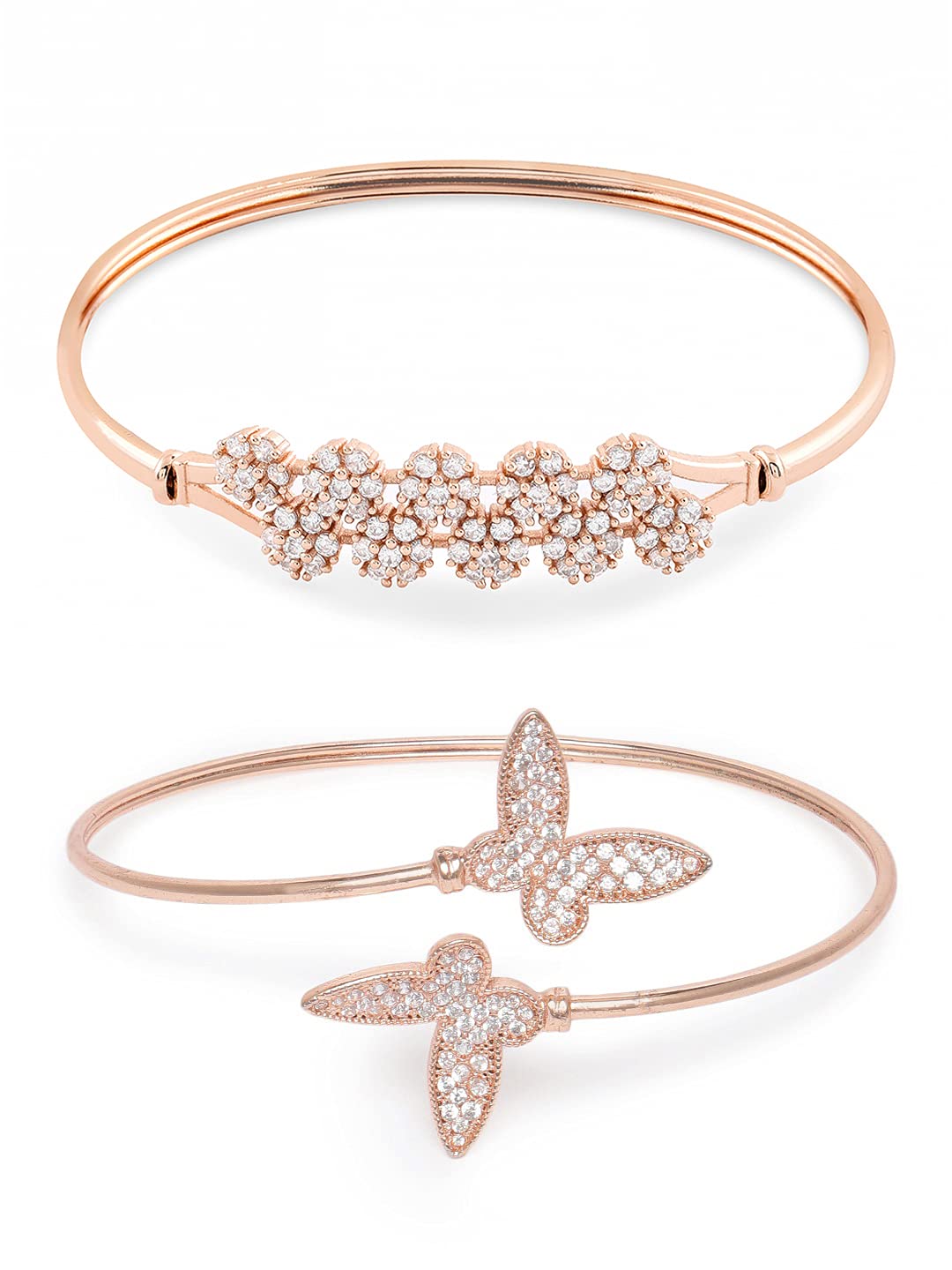 ZAVERI PEARLS Set of 2 Rose Gold Contemporary Cubic Zirconia Brass Kada Style Bracelet For Women-ZPFK11111 (B09F36Q7NX) Amazon Price History, Amazon Price Tracker