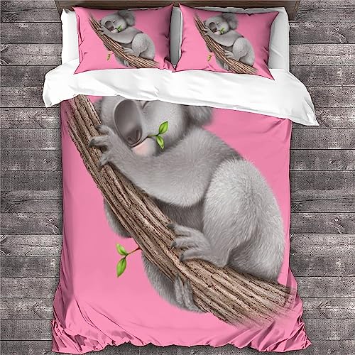 Housse de couette koala 220x240 cm avec taies d'oreiller en microfibre pour lit king size