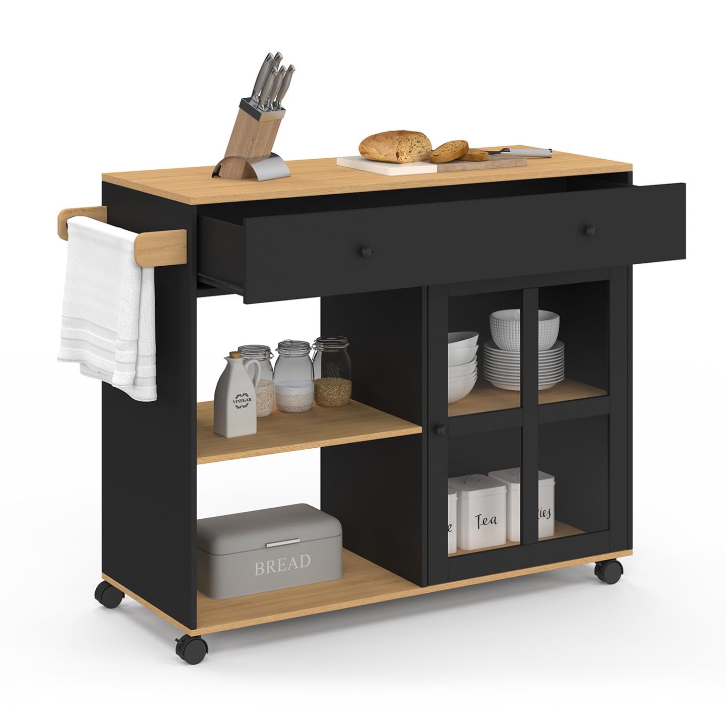 IDMarket - Desserte de Cuisine Achille XXL Noir et Bois