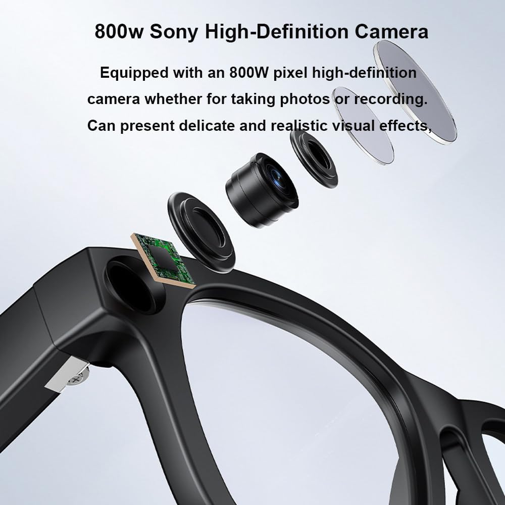 Gafas con IA para Hombre,Mujer,Grabación HD De 1080p,Identificación Abierta,Tecnología Antivibración,Almacenamiento De 32G,Juego De 2 Lentes,Toque Inteligente,Traducción En Tiempo Real Black