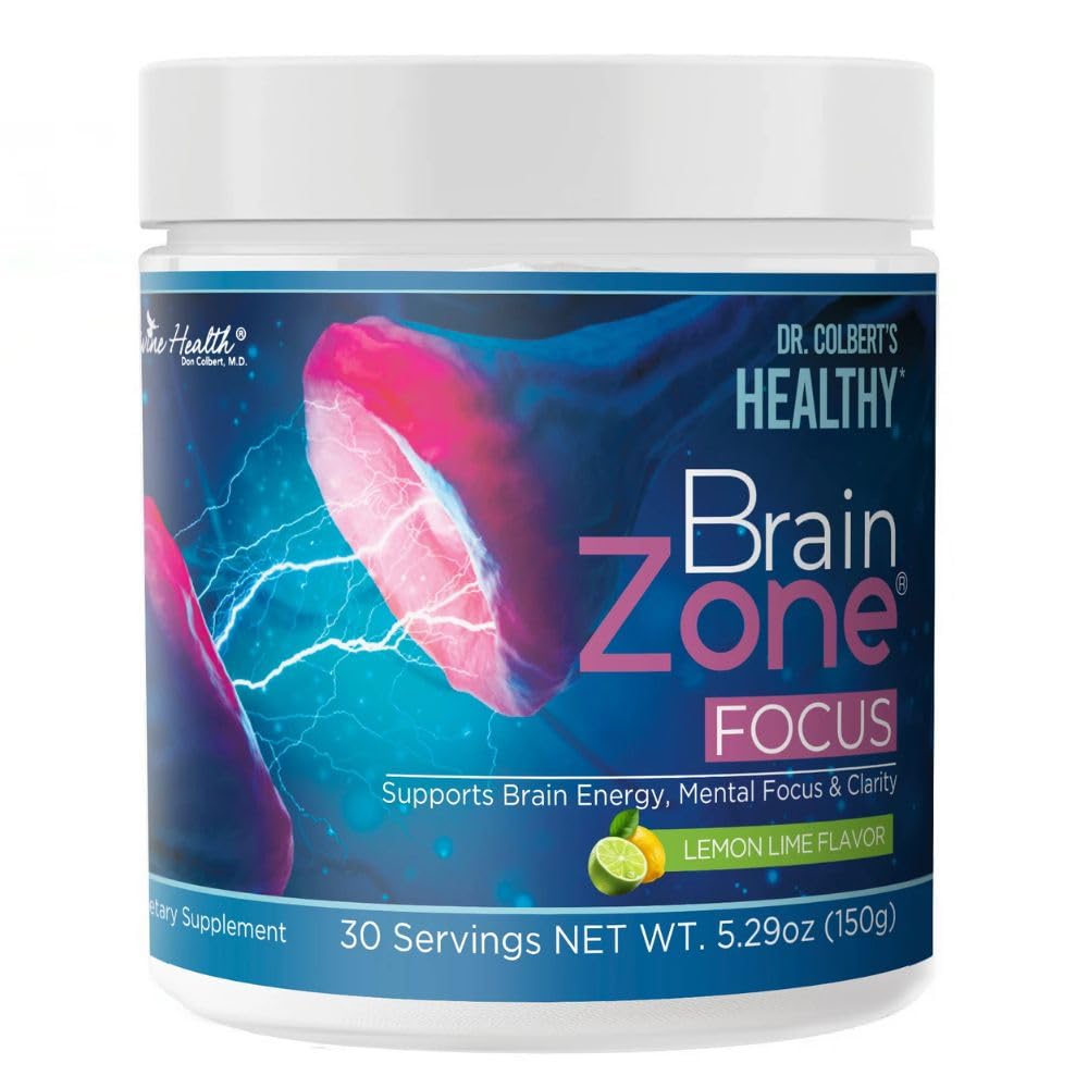 Divine Health Dr. Colbert MD Brain Zone Focus Powder | Lemon-Lime Flavor Alpha GPC | D-Ribose | N-Acetyl L-Tyrosine | Recommended in Brain Zone Book | Brain Energy & Focus | 5.29 oz