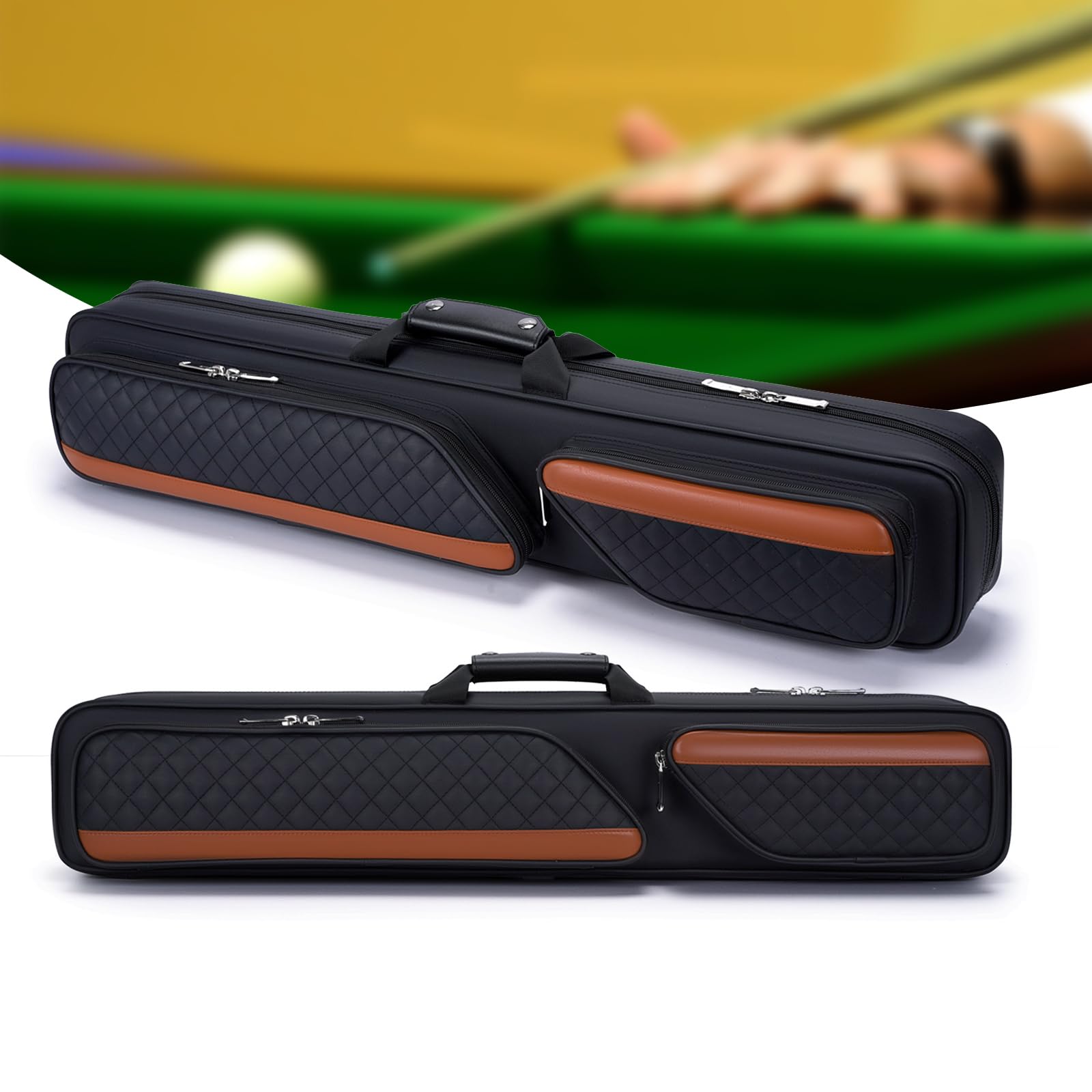 Sac de Queue de Billard 3x4, Étui de Transport pour Queue de Billard avec Poignée et Bandoulière Réglable, Sac de Bâtons de Billard Peut en Contenir 4 Parties Avant et 3 Parties Arrières