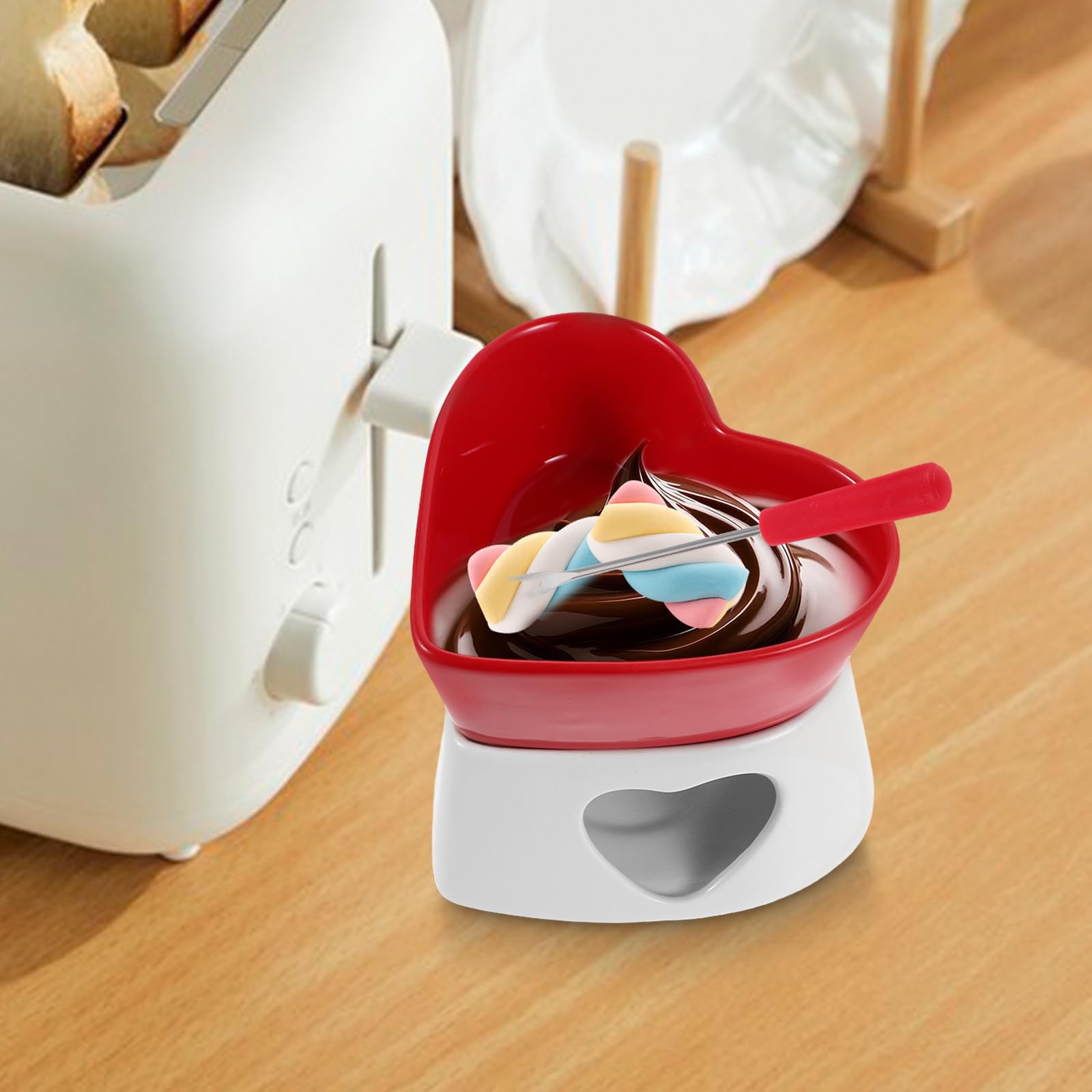 VALICLUD Set Fonduta in Ceramica a Cuore per Cioccolato e Formaggio