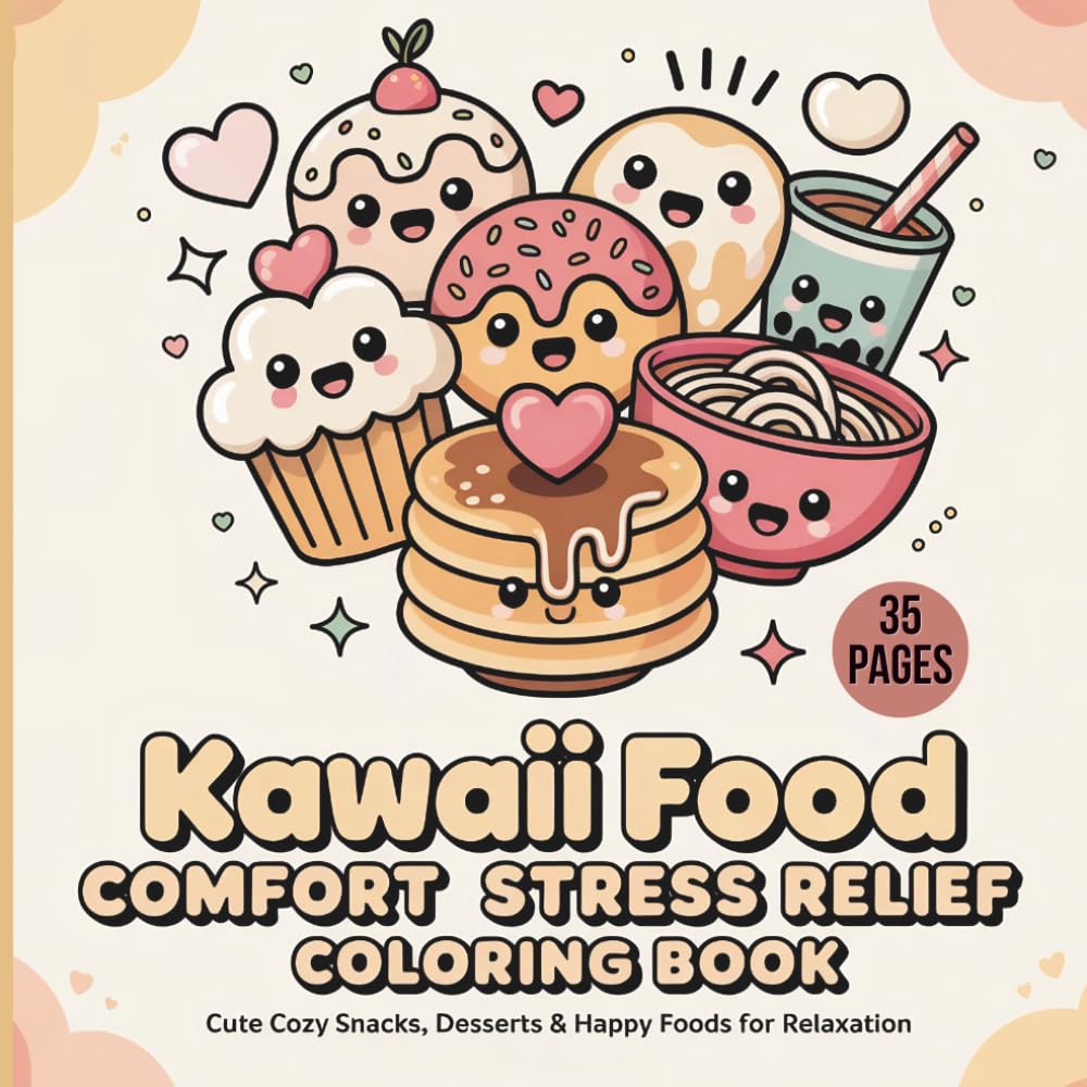 Cute Cozy Snacks, Desserts & Happy Food Coloring Pages for Relaxation