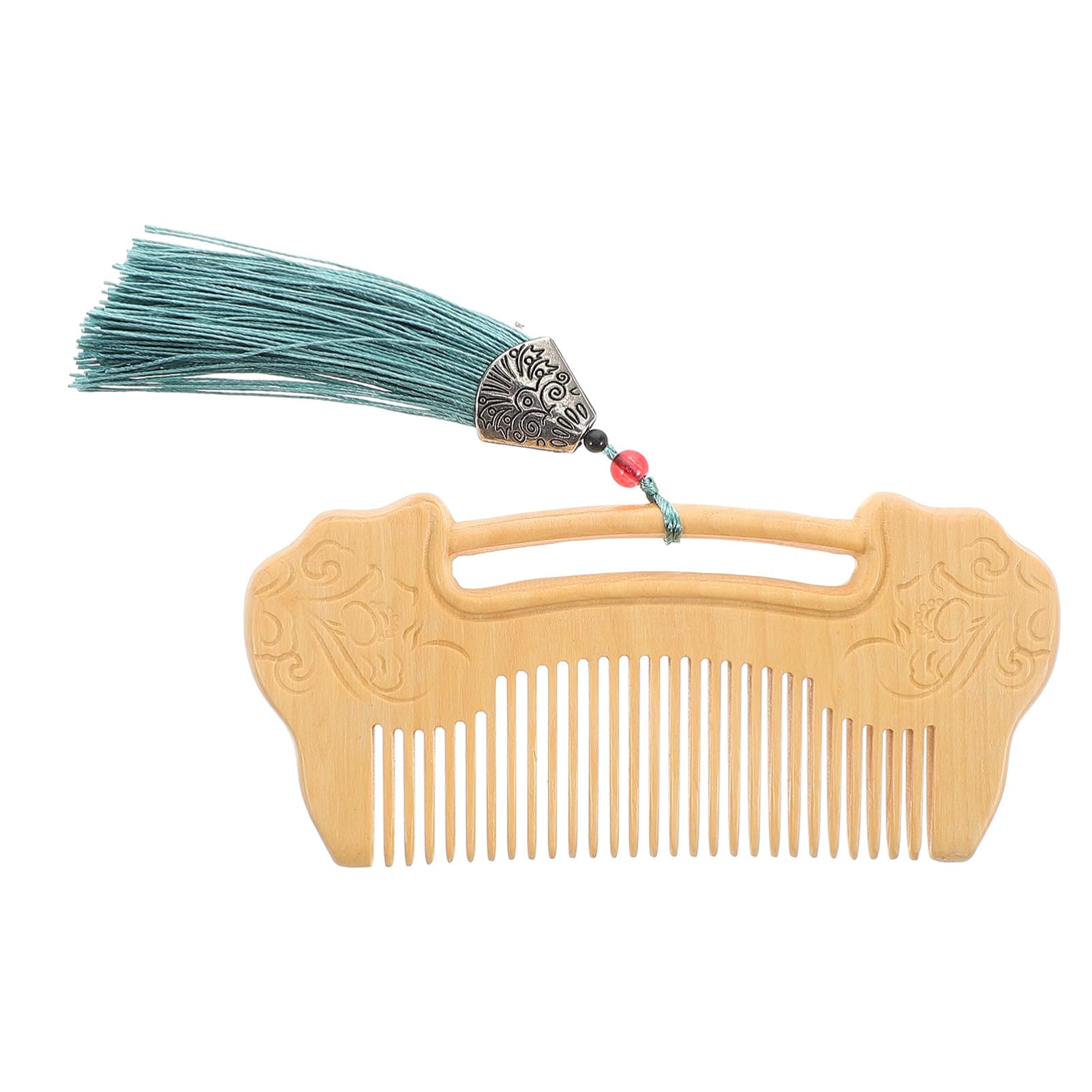 FRCOLOR Peine de Madera Tallada de Boj Puro con Diseño de Mechones Ruyi Dientes Finos Cuidado del Cabello Peinado y Masaje del Cabelludo para Mujeres