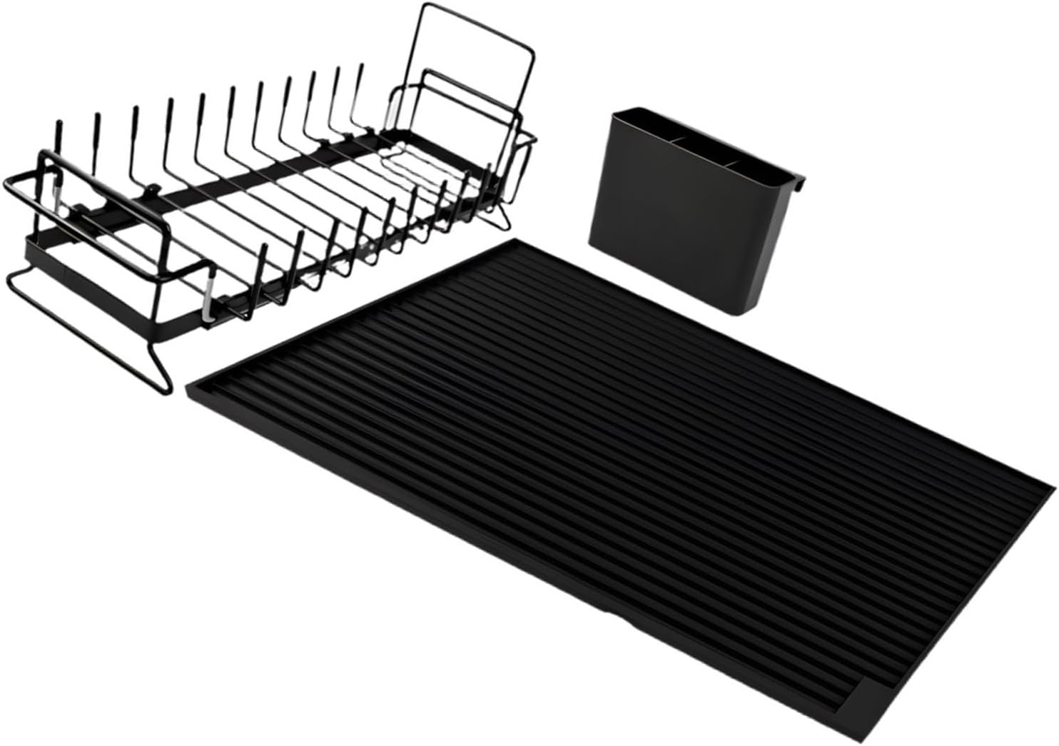 Metal Expandable Dish Rack and Nonslip Silicone Drying Mat Cutlery Holders for Quick Water Drainages in Homes Kitchen Kitchen Sink Dish Rack