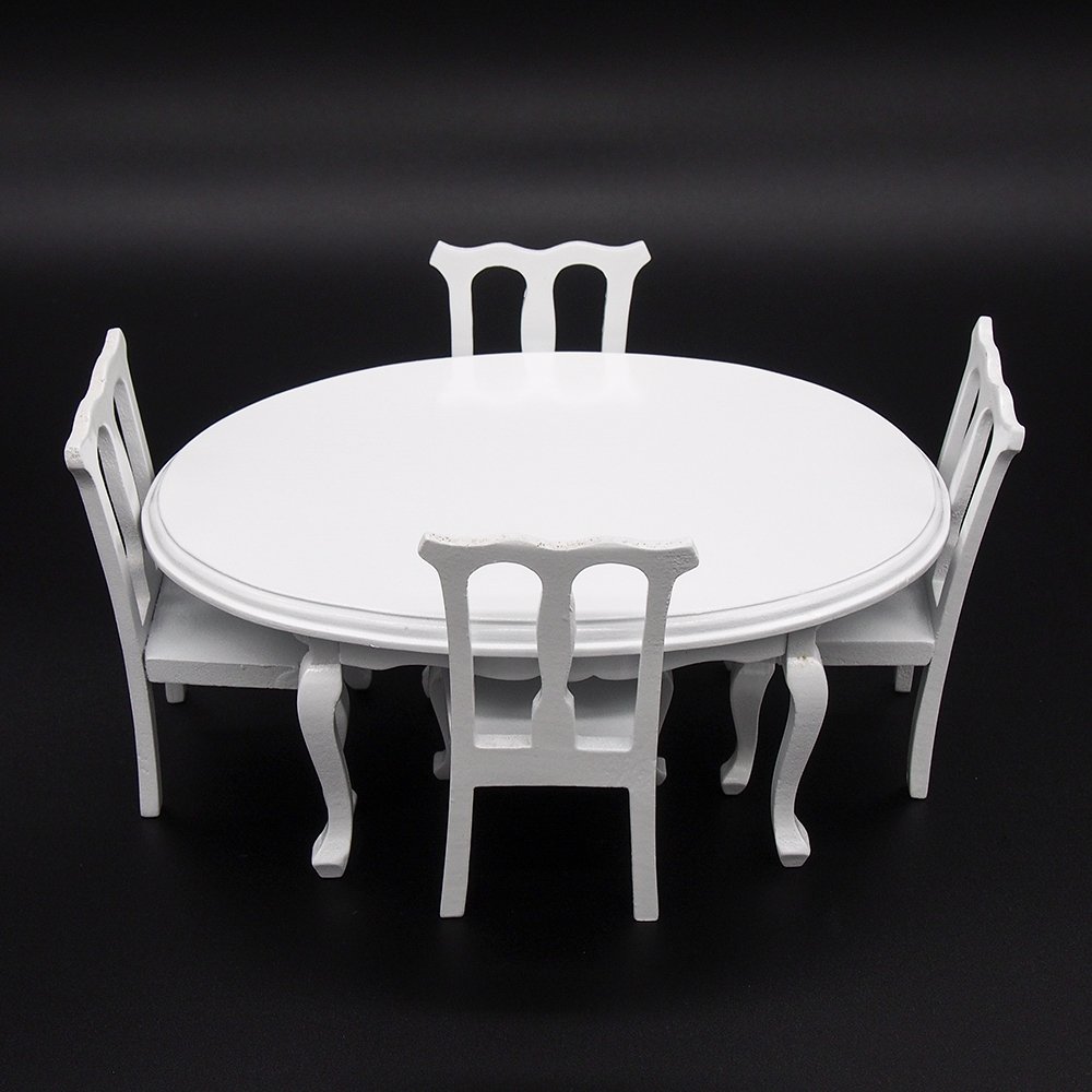 Odoria Set Miniatura Tavolo E Sedie Scala 1/12 - 3 Pezzi In Legno Non Verniciato Per Casa Delle Bambole, 8,9x6,7 Cm - 3
