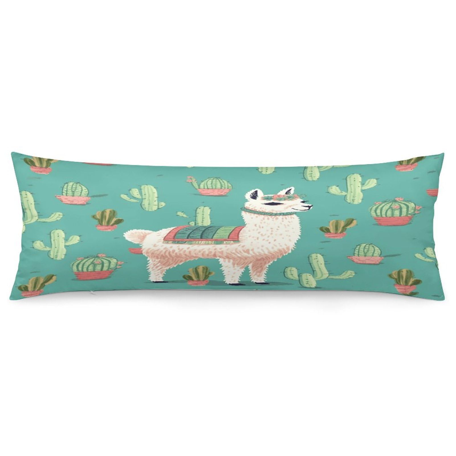 Alpaca Cactus Pillowcase Long Body Pillow Cover Soft Decorative Body Pillow Case Breathable Large Pillowcase Cute Cozy Pillow Protector for Bed Sofa Couch Room 18.9 X 53 Inch