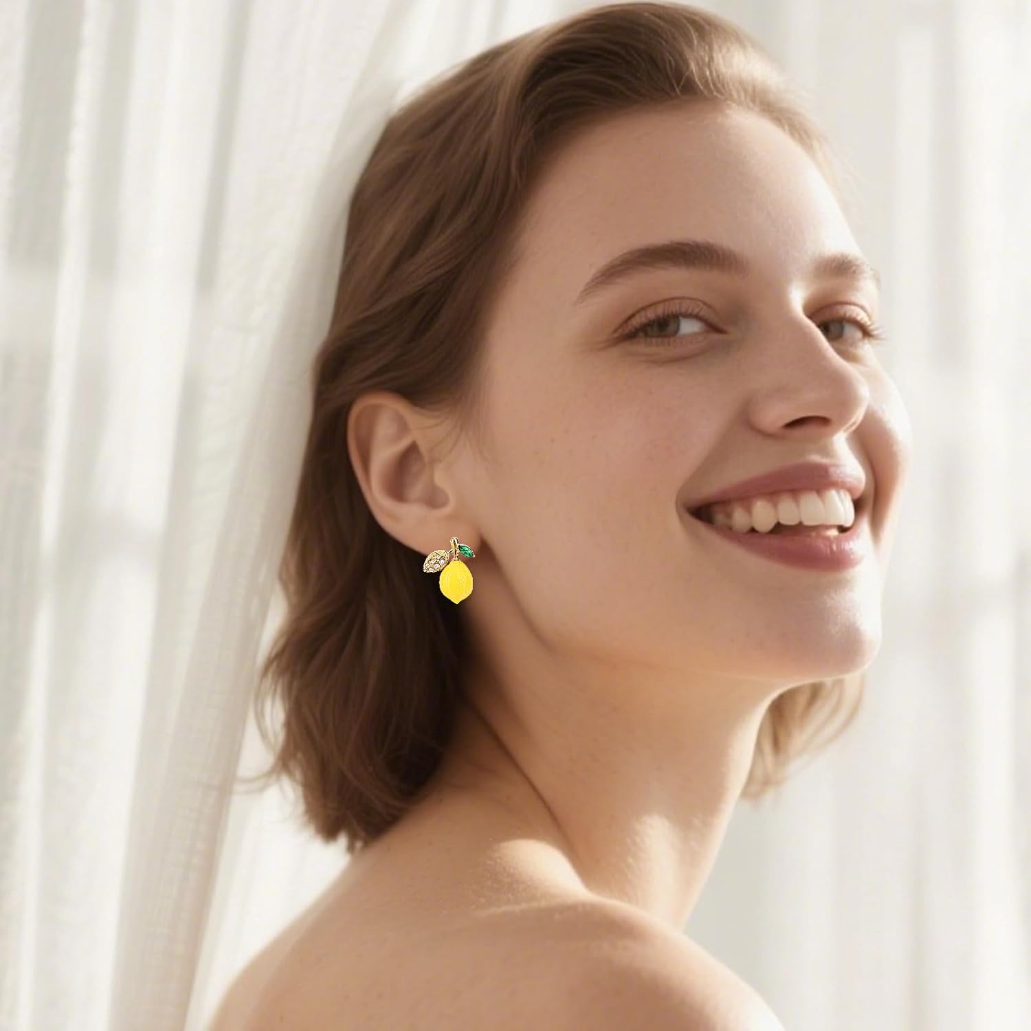 Yellow Lemon Dangle Earrings, Cute Lemon Accessories Lovely Leaf Fruit Stud Earrings Delicate Fruit Jewelry Accessories for Women Festival Party Cosplay - Image 7
