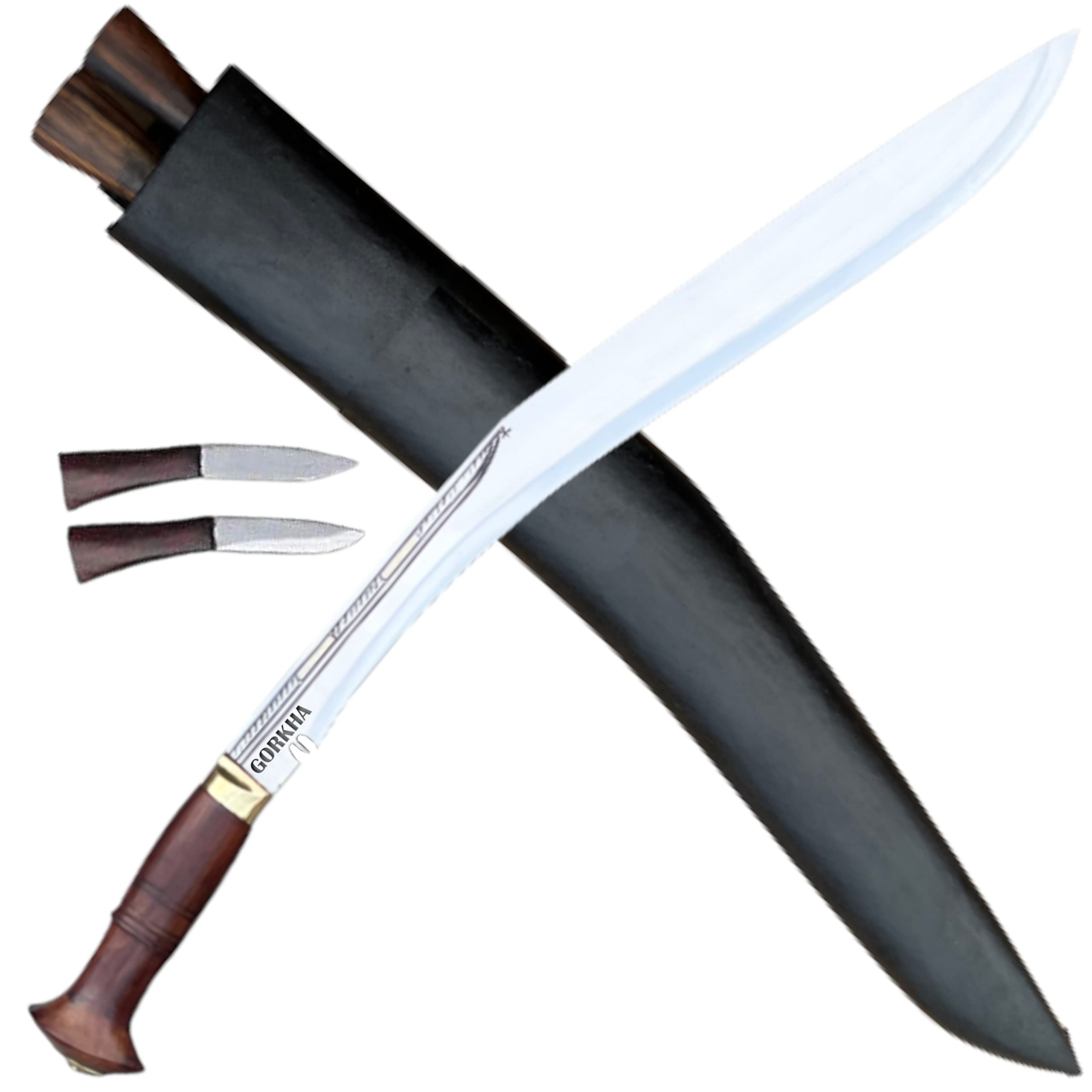 Gorkha Sirupate Kukri Knife With Sheath 2 Small Knives Carbon Steel 24 IN Fixed Blade Overall 33 IN