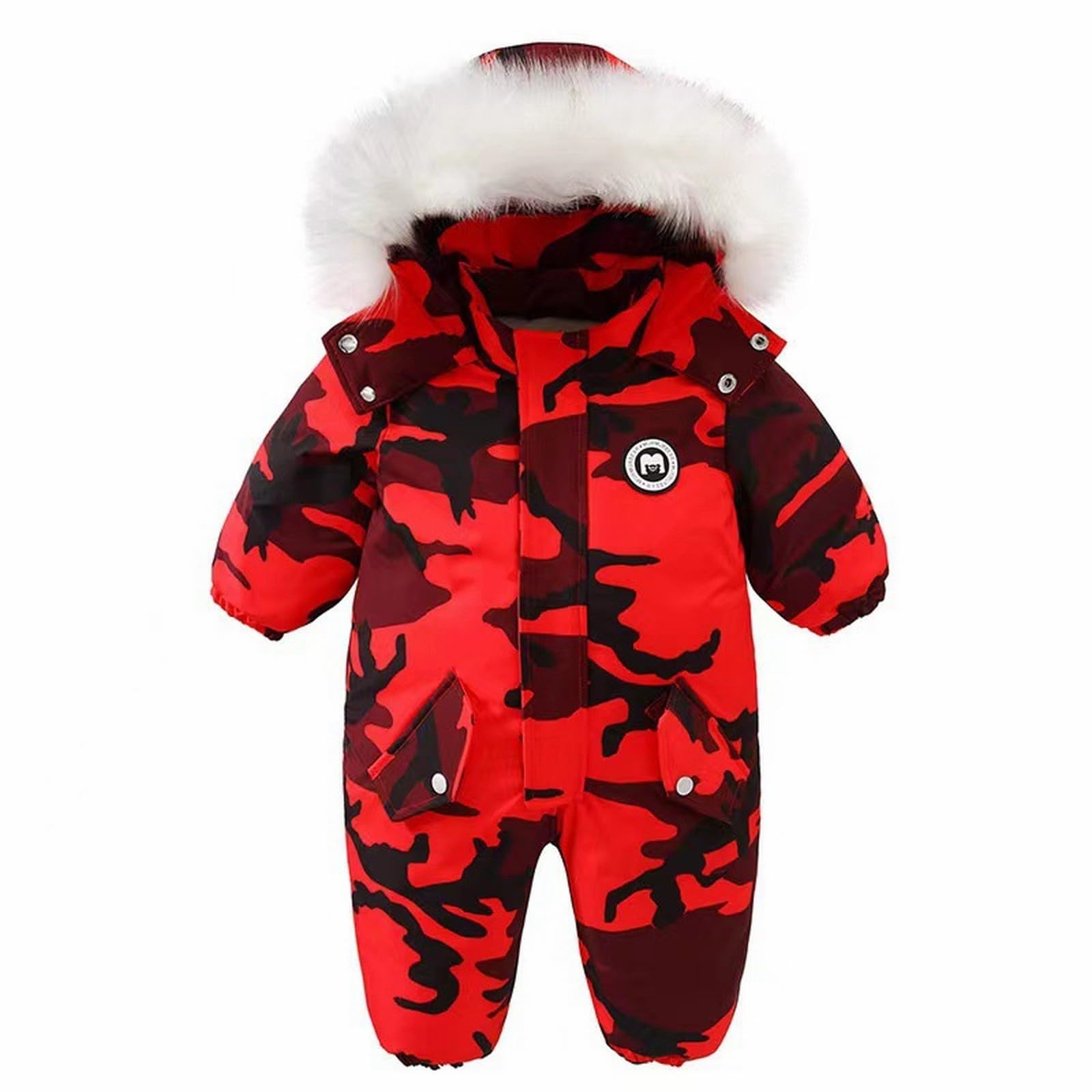 RNTOP Toddler Baby Boys Girls Winter Snowsuit Warm Coat Infant Camouflage Hoodie Jumpsuit Jacket (Red, 12-18 Months)