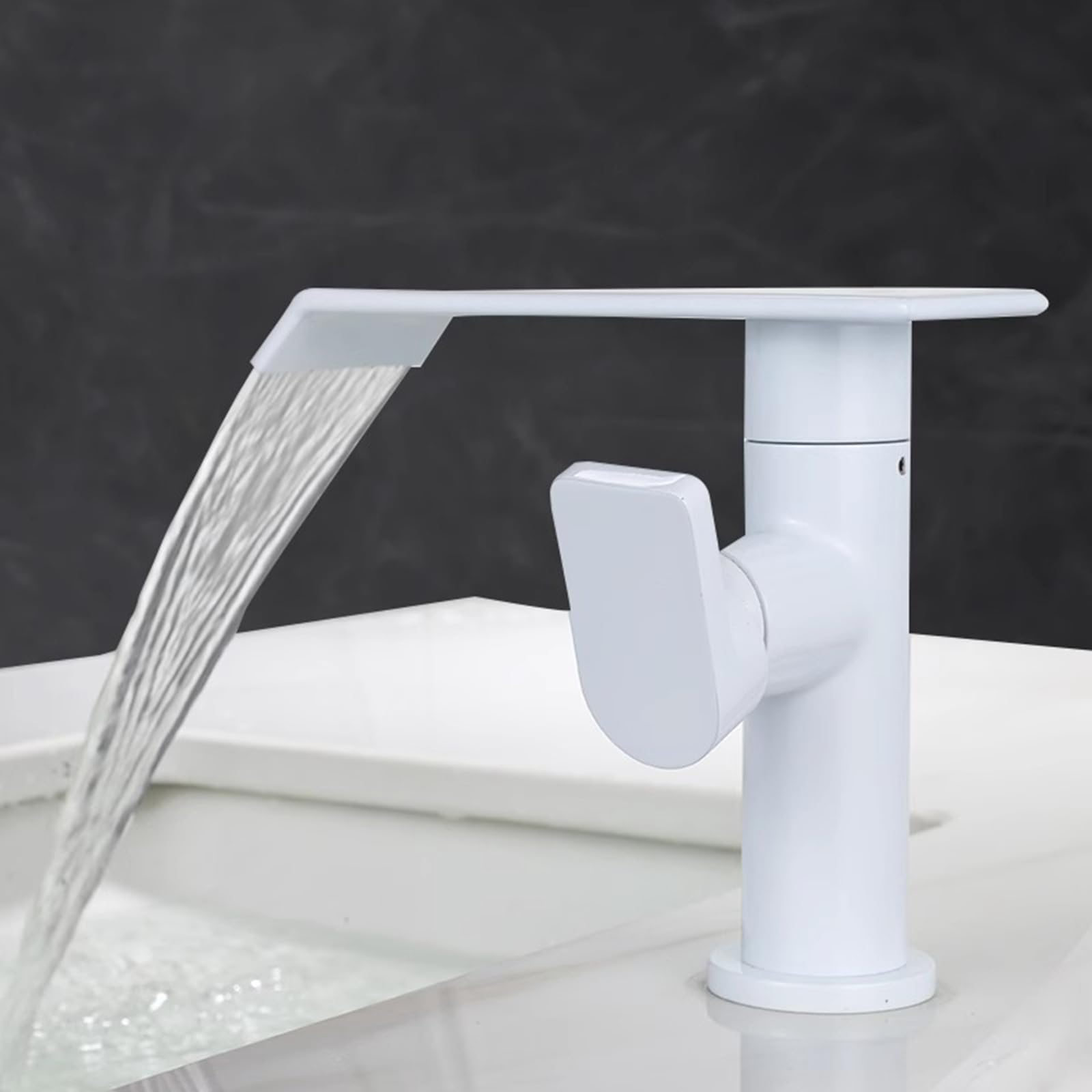 HCFYAUIS Bathroom Taps Mixer Waterfall 360° Rotation Deck Mount Taps for Bathroom Basin Copper,White,Short