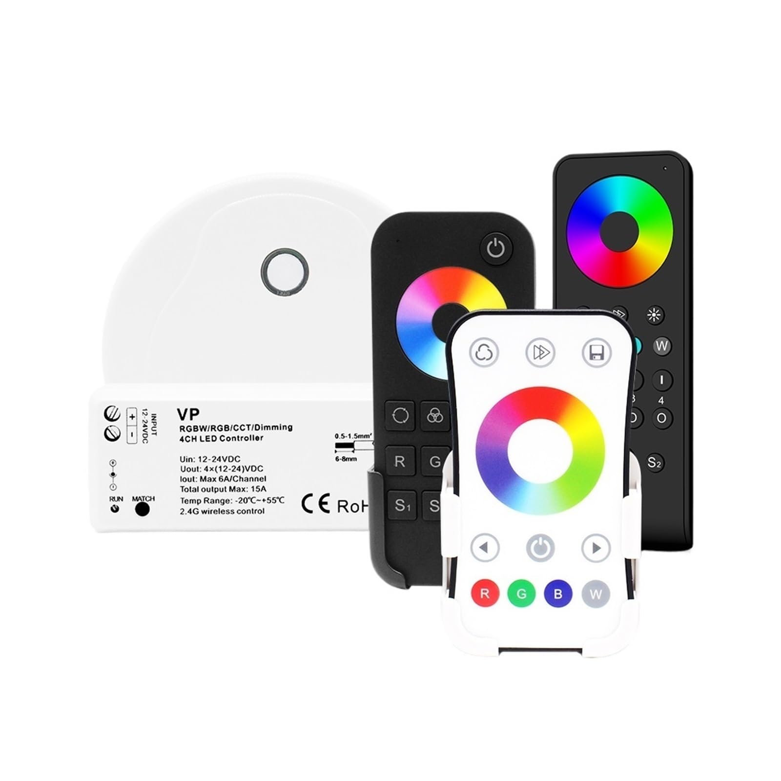 Controller RGB RGBW RF 12V 24V 15A 4 in 1 RGB RGBW LED Light Strip Controller Smart Wifi PWM 2.4G Telecomando touch wireless (Color : VP and RT4 Set-1Zone)