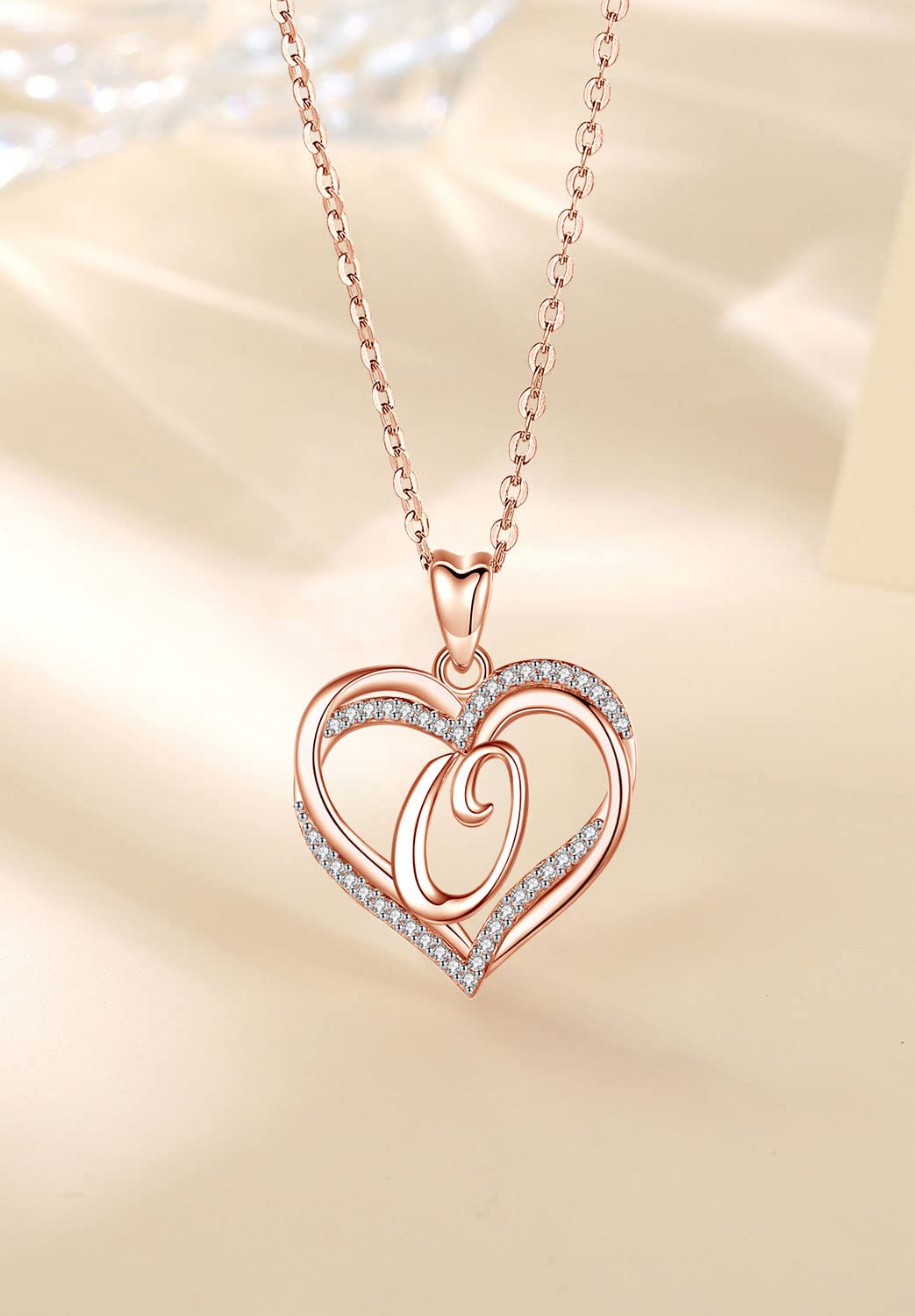 INFUSEU Collana con Ciondolo Cuore, Lettera A-Z Alfabeto Capitale Gioielli Doppio Cuore Collane Iniziali Cubic Zirconia CZ per Donne Regali Romantici, Catena da 20 Pollici