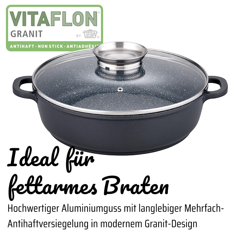 Gsw Gourmet Servierpfanne aus Granit mit Aroma Glasdeckel – Bild 3