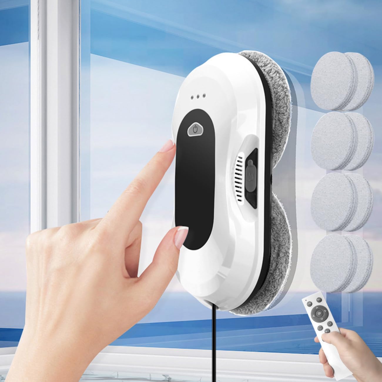 CHHMAELOVE 90W Smart Glass Cleaning Robotic with 10 Mop Pads, 2 * 30ml Double Water Tank, 5600Pa Strong Suction, App&Remote Control, Power Outage Protection, Window Cleaner Robot For Indoor/Outdoor