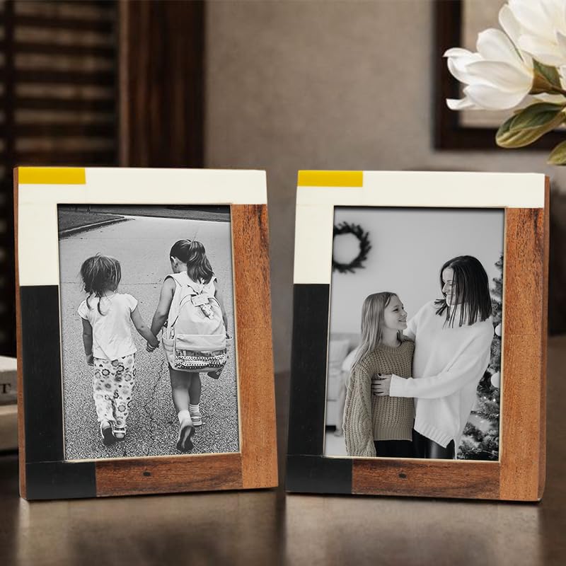 Image of Handicrafts Home 4x6 Picture Frames Pack of 2 - Mondrian Collection Handcrafted Photo Frames, Perfect for Wall & Tabletop Display, Ideal Home Decor Gift