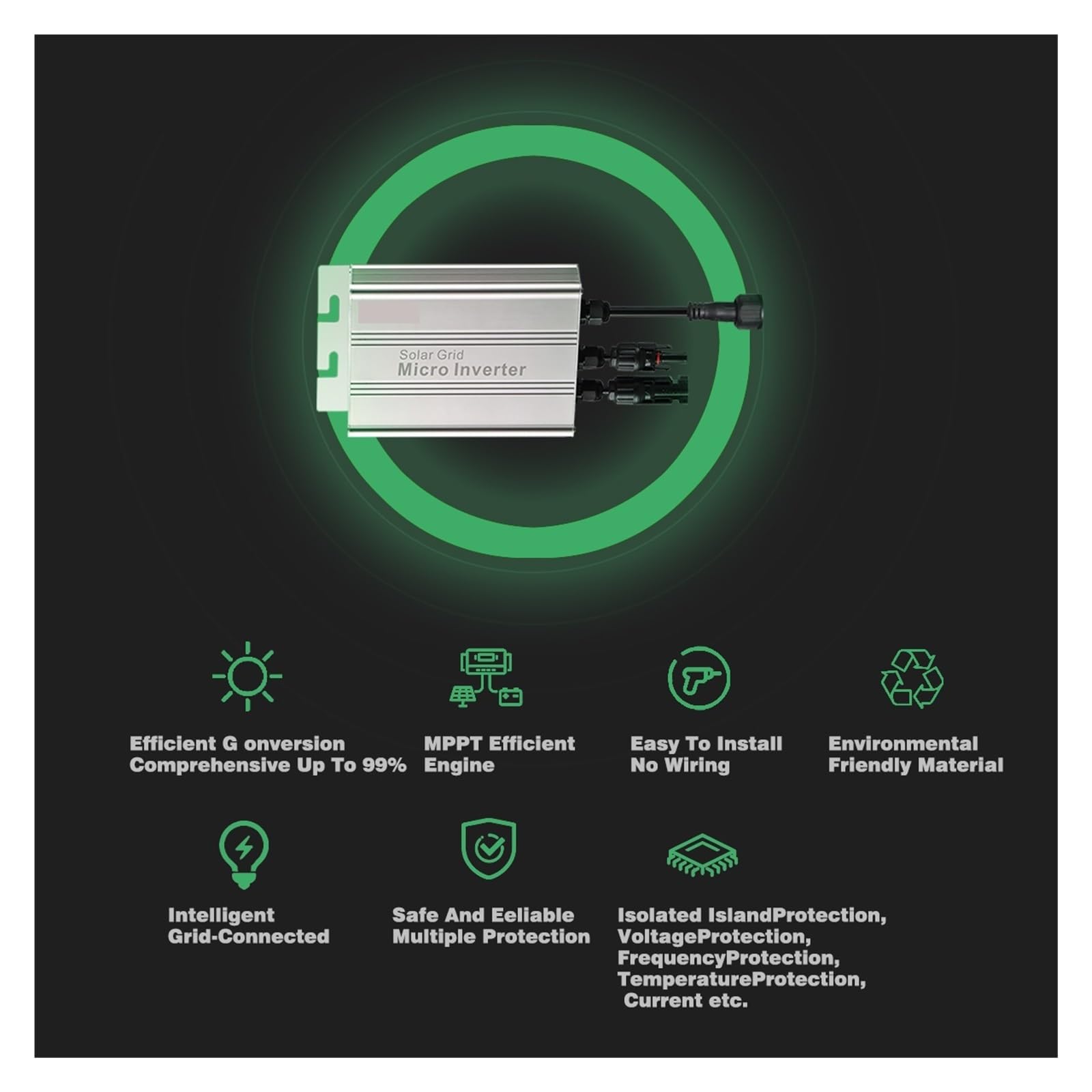 MPPT 300W 350W 500W 600W 700W Solar Grid Tie Inverter PV Modular Smart Micro Inverter System DC A AC Salida 120V / 230V Auto MáS Seguro Eficiente(700W)