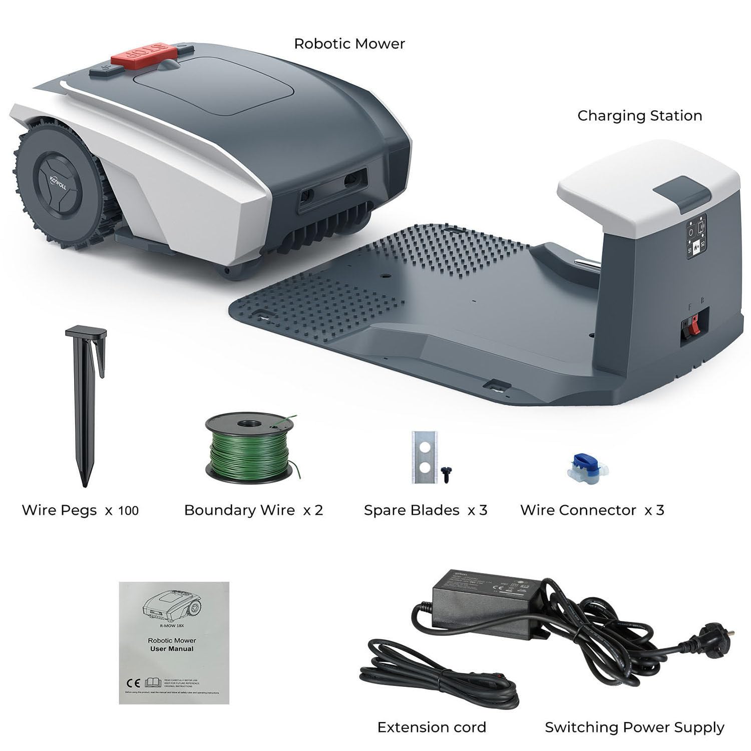 Cortacésped Robótico Totalmente Automático con Aplicación Bluetooth, Cortacésped Automático con Carga Automática y Ultra Silencioso para Jardines Pequeños y Medianos (1500m²)