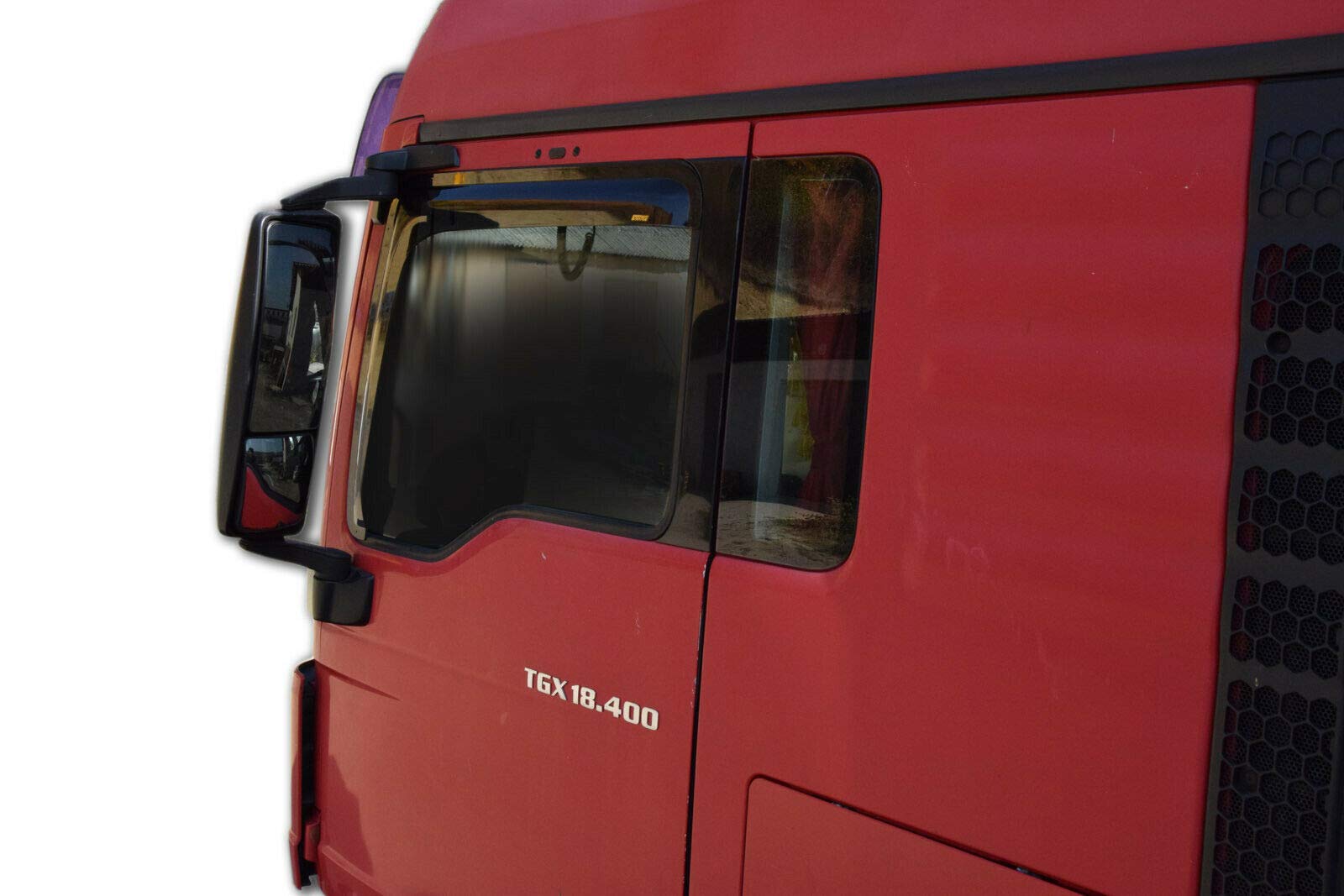 SCOUTT Windabweiser passend für Man TGX Kombi ab 2015 2tlg, Regenabweiser Vorne Passform Getönt Dunkel Selbstklebend 2-teilig