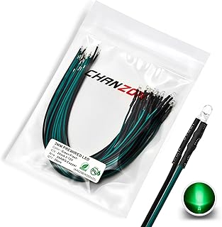 [UL Wire] Chanzon 20 pcs Pre-Wired 3mm Green Blinking LED Diode Lights (Clear Round Transparent Lens DC 12V) with 560 ohms 1/4W Resistor and 24awg Wire Indicator Light Emitting Diodes Bulb Lamp