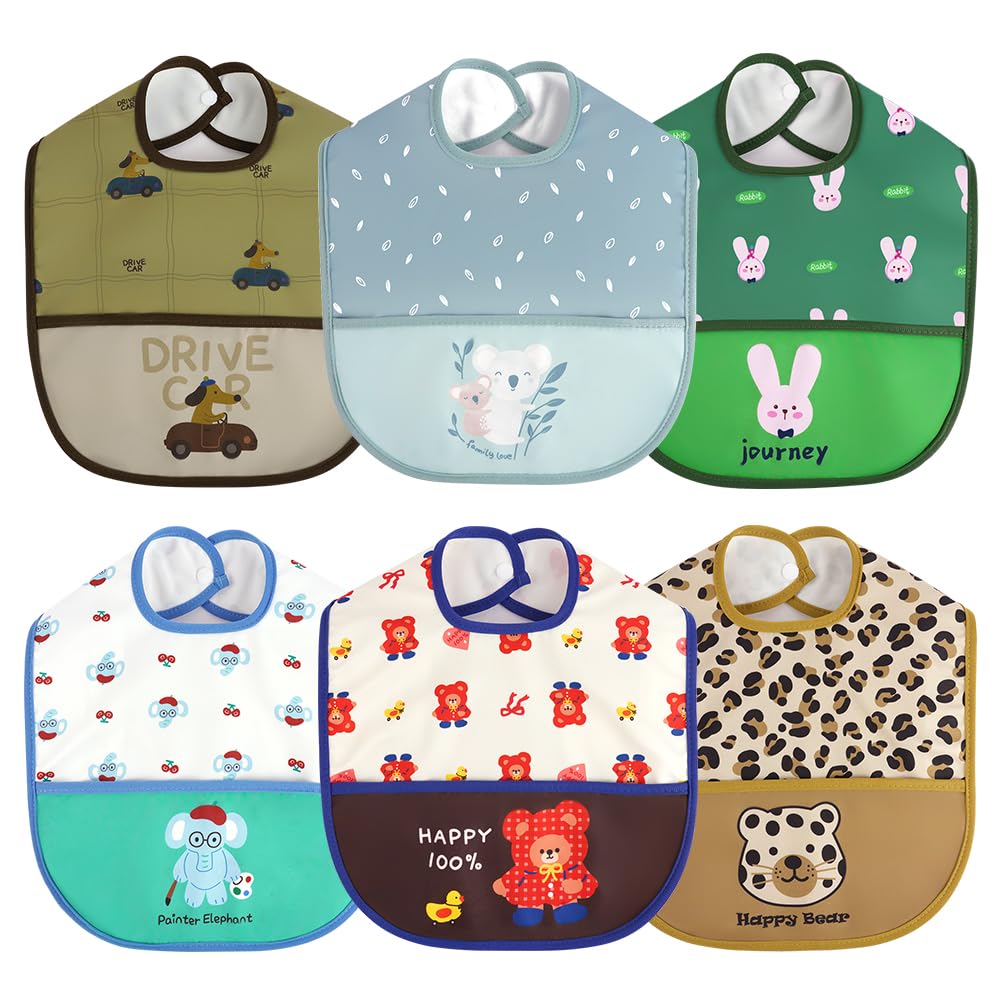 Aolso Lätzchen Baby Wasserdicht, 6 Stücke Baby Lätzchen, Abwaschbar wasserdicht Baby Lätzchen, Baby-Bandana-Lätzchen, Mit großen Taschen, Babynahrungslätzchen für Kleinkinder (Mädchen)