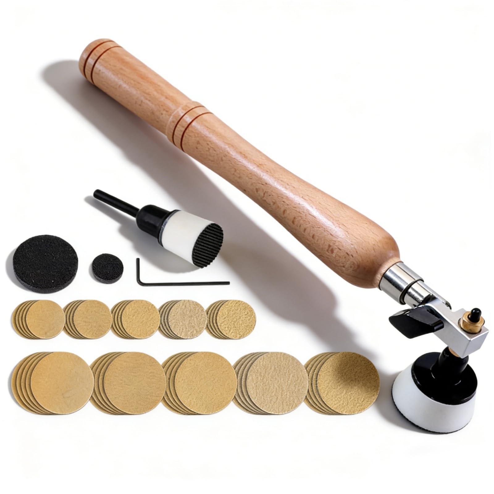 Kit De Ponceuse Pour Bol, Kit De PonçAge Pour Bol Ponceuse à Main à Bois Bols Avec TêTe De Broche Rotative, Tampon De Polissage De 1 Po Et 2 Po Et 50 Disques De PonçAge Pour Le Travail Du Bois