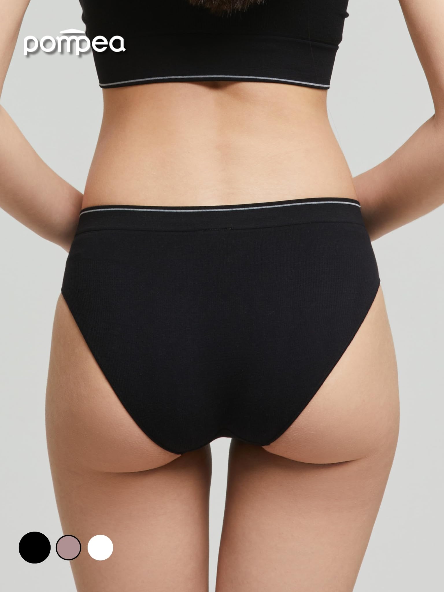 POMPEA 3 Pezzi Slip Donna in Cotone Elasticizzato Seamless, Mutande con Cinturino Elastico Logato