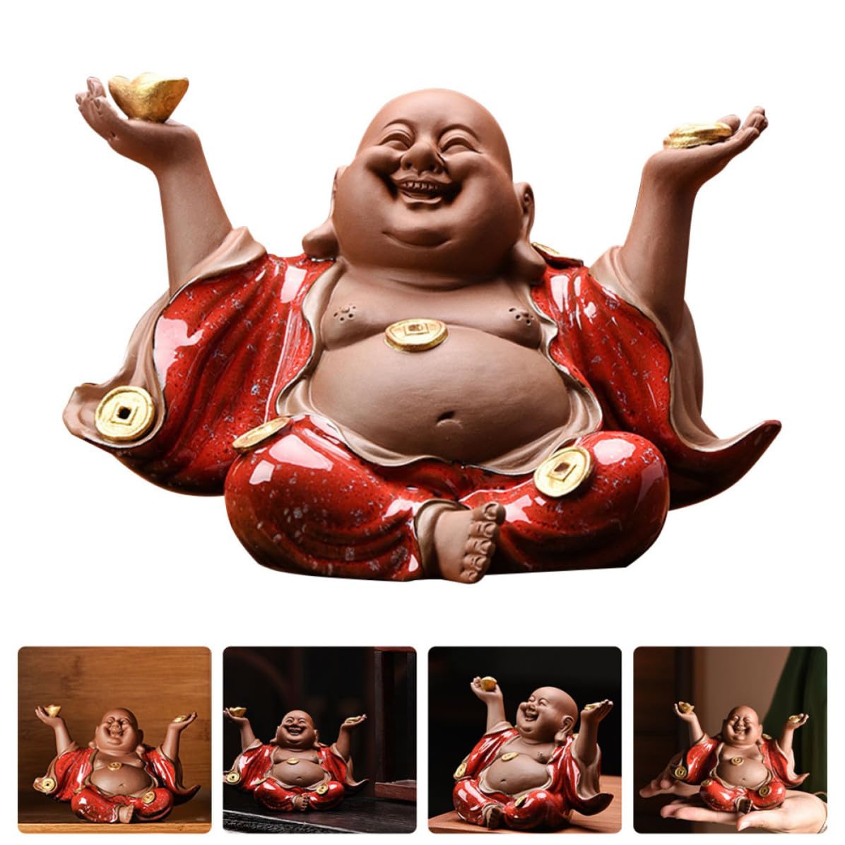 ibasenice Escultura de Buda Maitreya Creativa de Cerámica Fina Artesanía y Resistente para Decoración de Casa de Té y Souvenirs Festivos