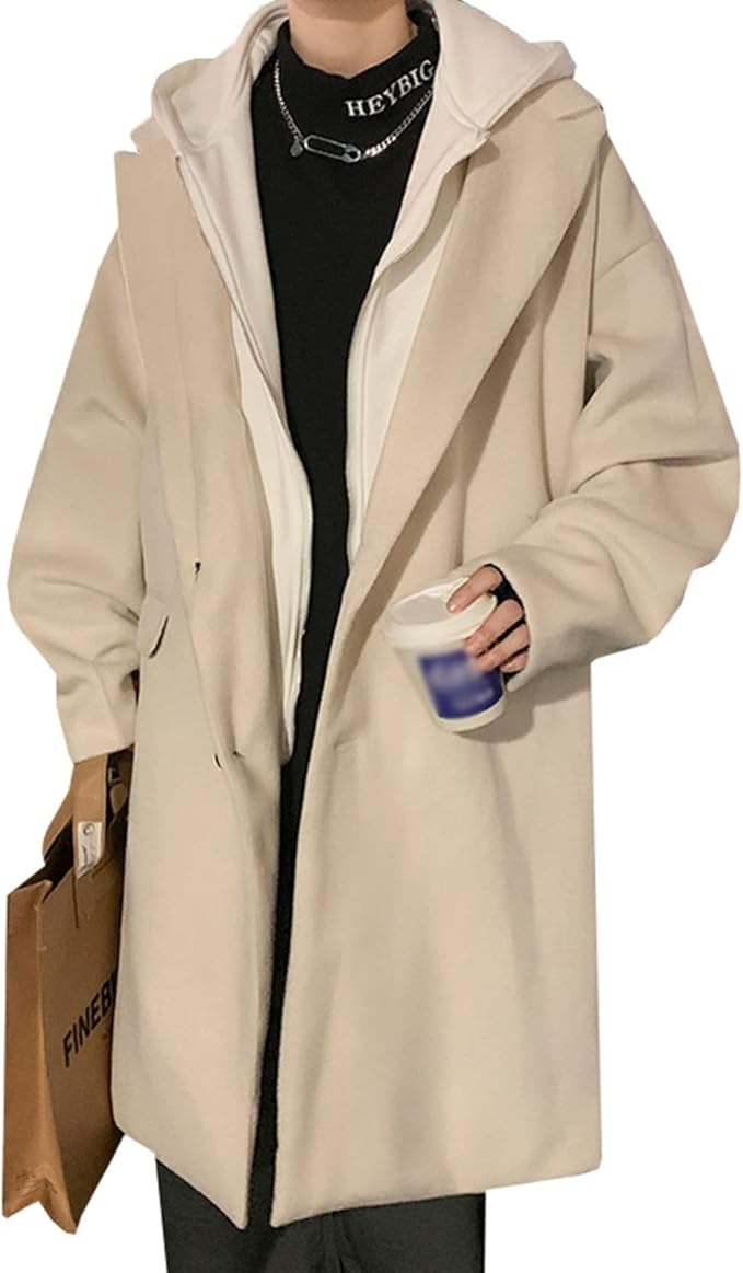 Amazon メンズ トレンチコート 重ね着 ロング丈 メルトン 厚手 防寒 防風 暖かい 冬服 フード付き 大きいサイズ ゆったり かっこいい 着回し チェスターコート カジュアル お出かけ 旅行 全3色 M 2xl コート ジャケット 通販