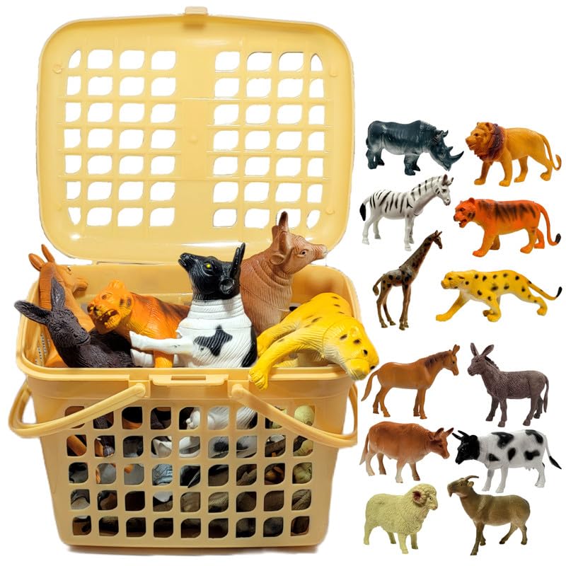 Image of 12 Pcs Unbreakable Rubber Animal Toy Set for Kids, Big Size Pet and Wild Animal Mix Toy