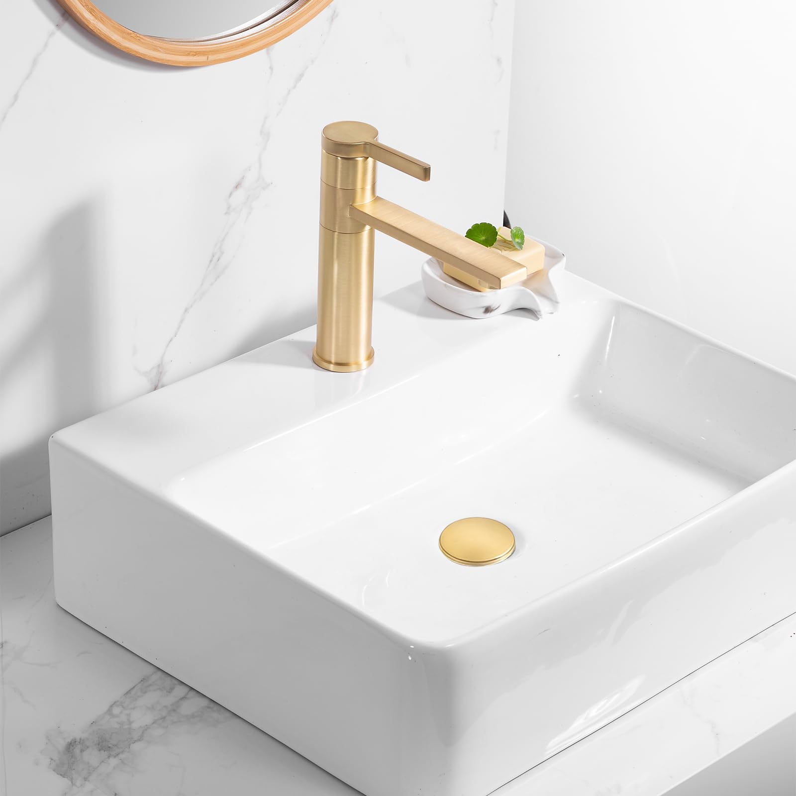 Bonde de Lavabo Pop Up sans Trop Plein, Mécanisme Click Clack et Panier Filtre, Finition Laiton Doré Antique, pour Lavabo de Salle de Bain et Bidet, Universal G1 1/4 Pouce