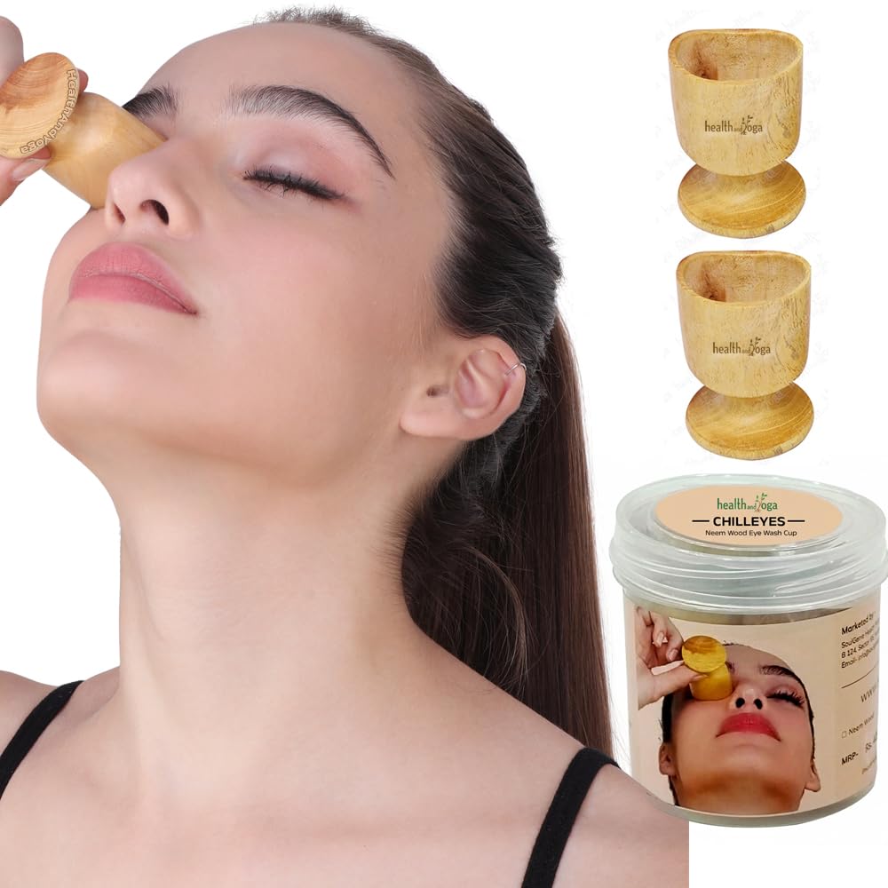 HealthAndYoga® ChillEyes Neem Wood Eye Wash Cup (Pack of 2)- Ayurvedic Benefits- Refreshes & Washes impurities from Eyes- Smooth Carved- Relieves eye strain, redness, irritation- For Whole Family