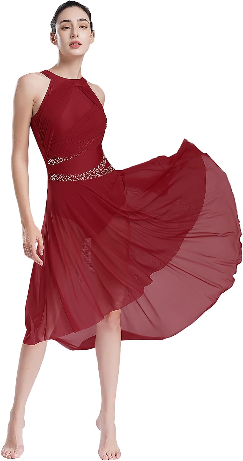 Lyrical Dance Dress for Women Sparkly Glitter Modern Contemporary Dance Costume Sleeveless Ballet Dancewear