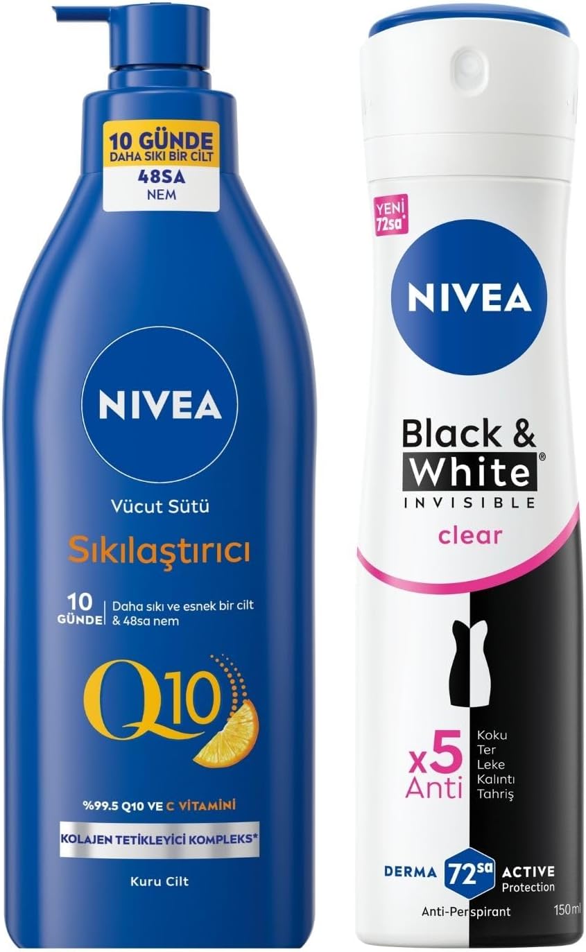 NIVEA Kadın Sprey Deodorant Black&White Invisible Clear 150 ml+ NIVEA Sıkılaştırıcı Vücut Sütü 400 ml