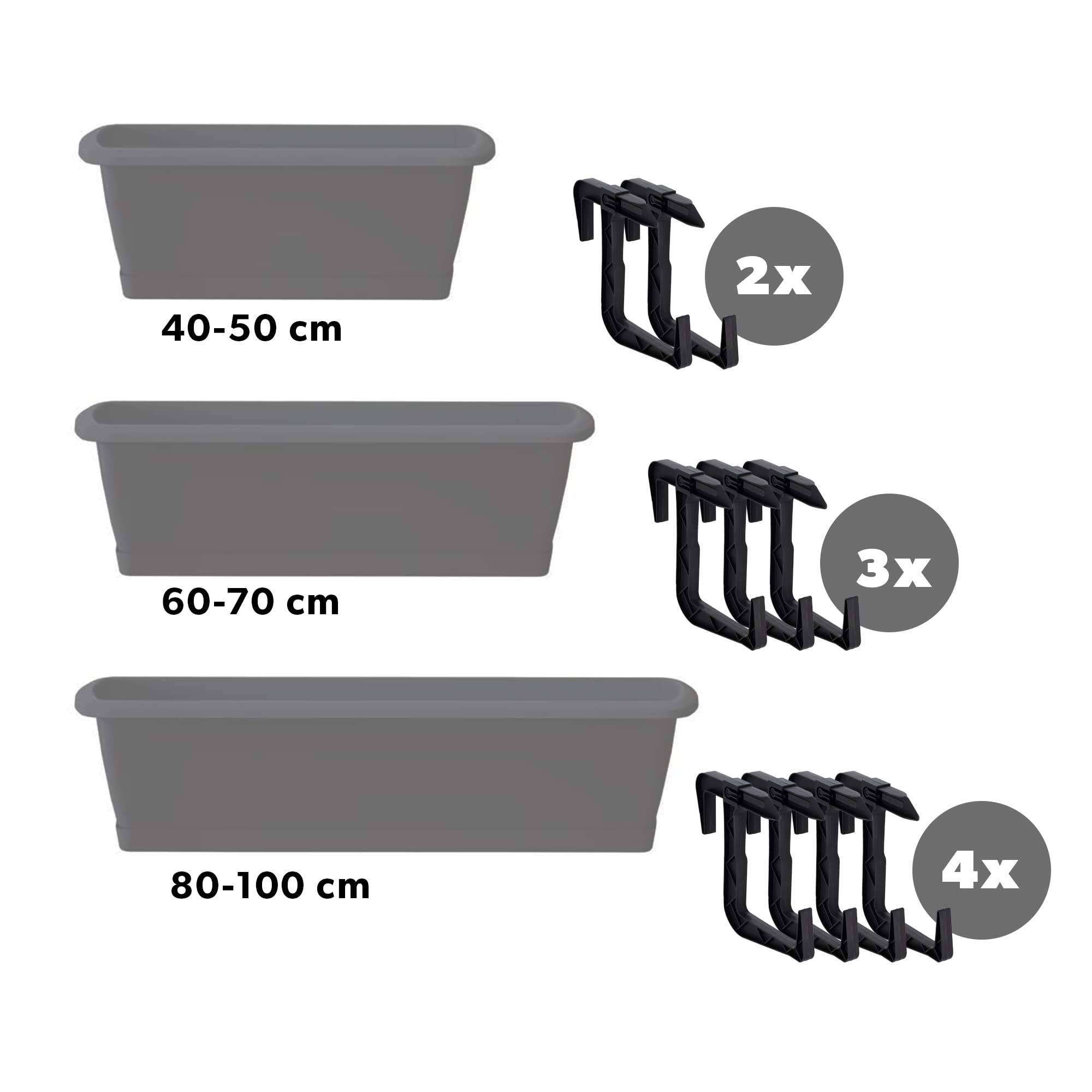 KADAX Soporte para Jardinera de Balcón Sin Taladrar, Ganchos Ajustables, Juego de 2 Unidades (Antracita)