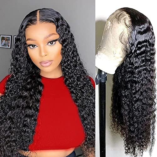 Afeier Deep Wave Lace Front Wigs Human Hair 13x4 Deep Wave Frontal Wigs HD Curly Lace Front Wig Human Hair Pre Plucked 180 Density Deep Wave Wig Human Hair for Black Women 24 Inch Natural Color