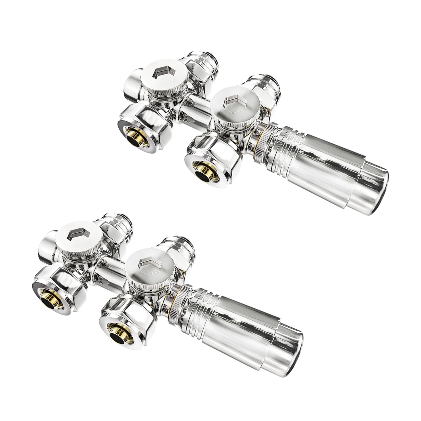 Heilmetz Válvula termostática 2 piezas,Cromo,válvula universal con termostato para radiadores y toallero baño,10 bar,7 niveles ajustables, secador toallas baño Kit de conexión central