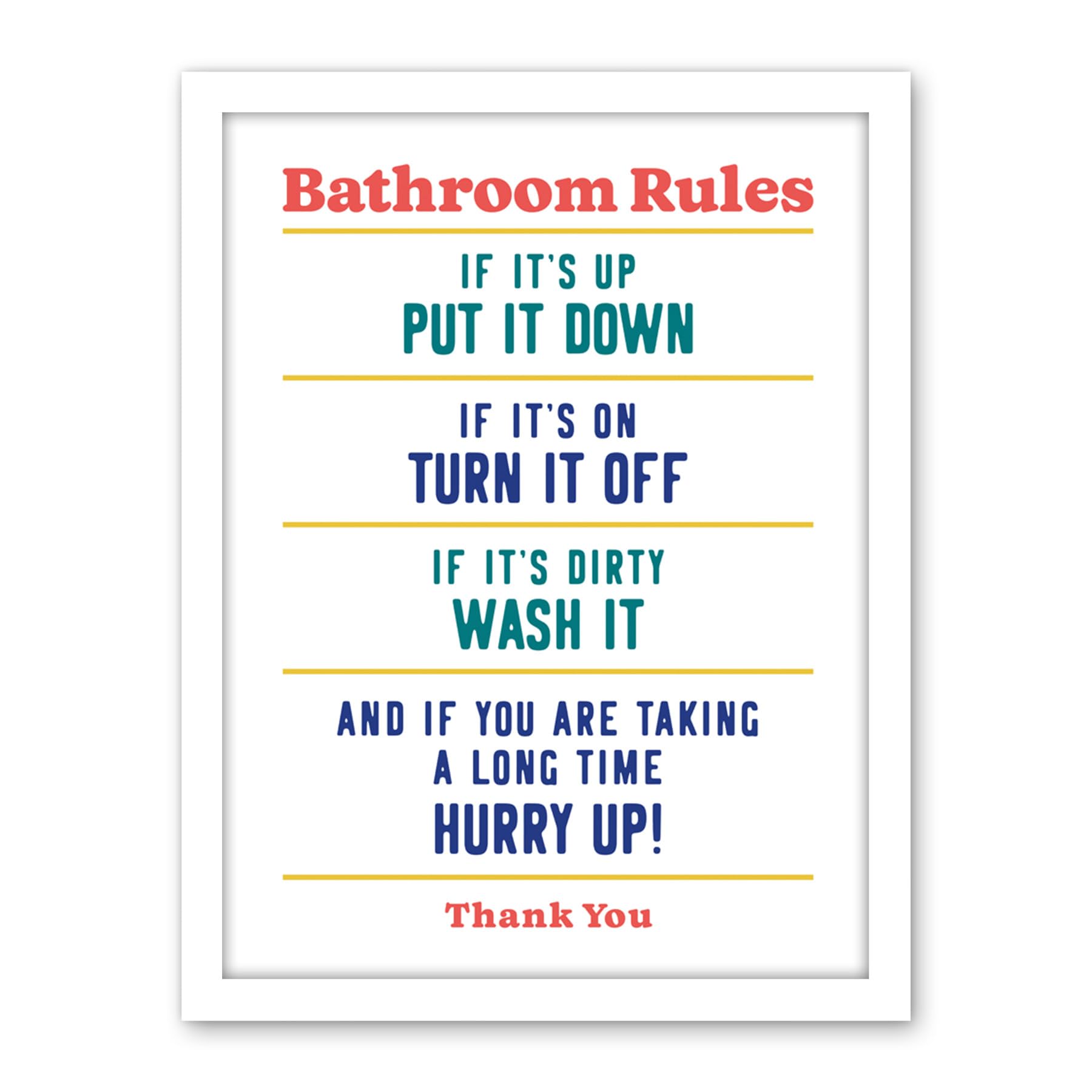 Artery8 Funny Bathroom Rules Art Toilet Rules Sign Wall Art Artwork Framed Wall Art Print 18X24 Inch