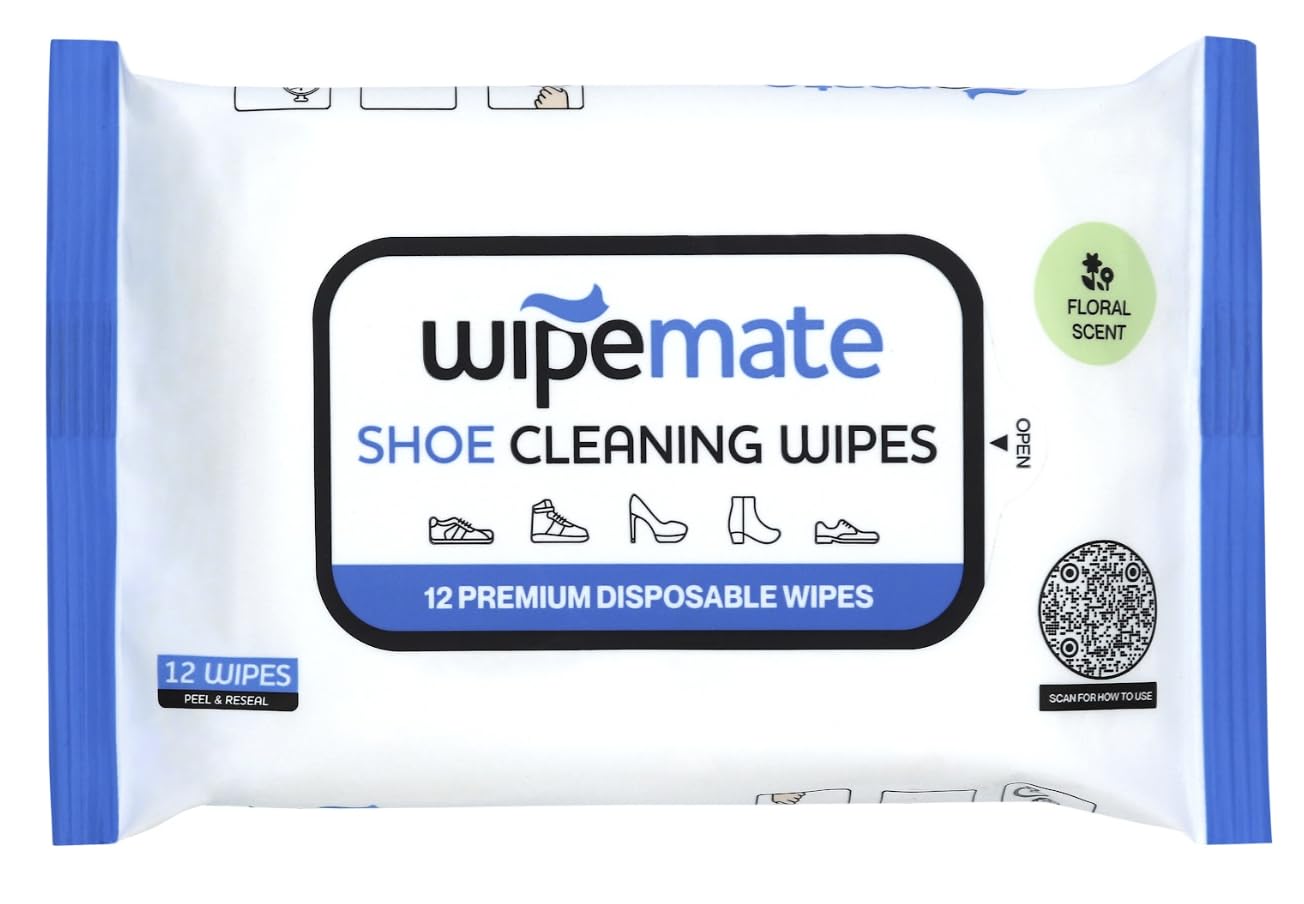 WIPEMATEPremium Shoe Cleaner Wipes, Quick Wipes for Home or Travel, Removes Dirt, Grime & Stains, Cleaning Wipes for Heels, Boots, Sneakers, Etc. – 12 Count