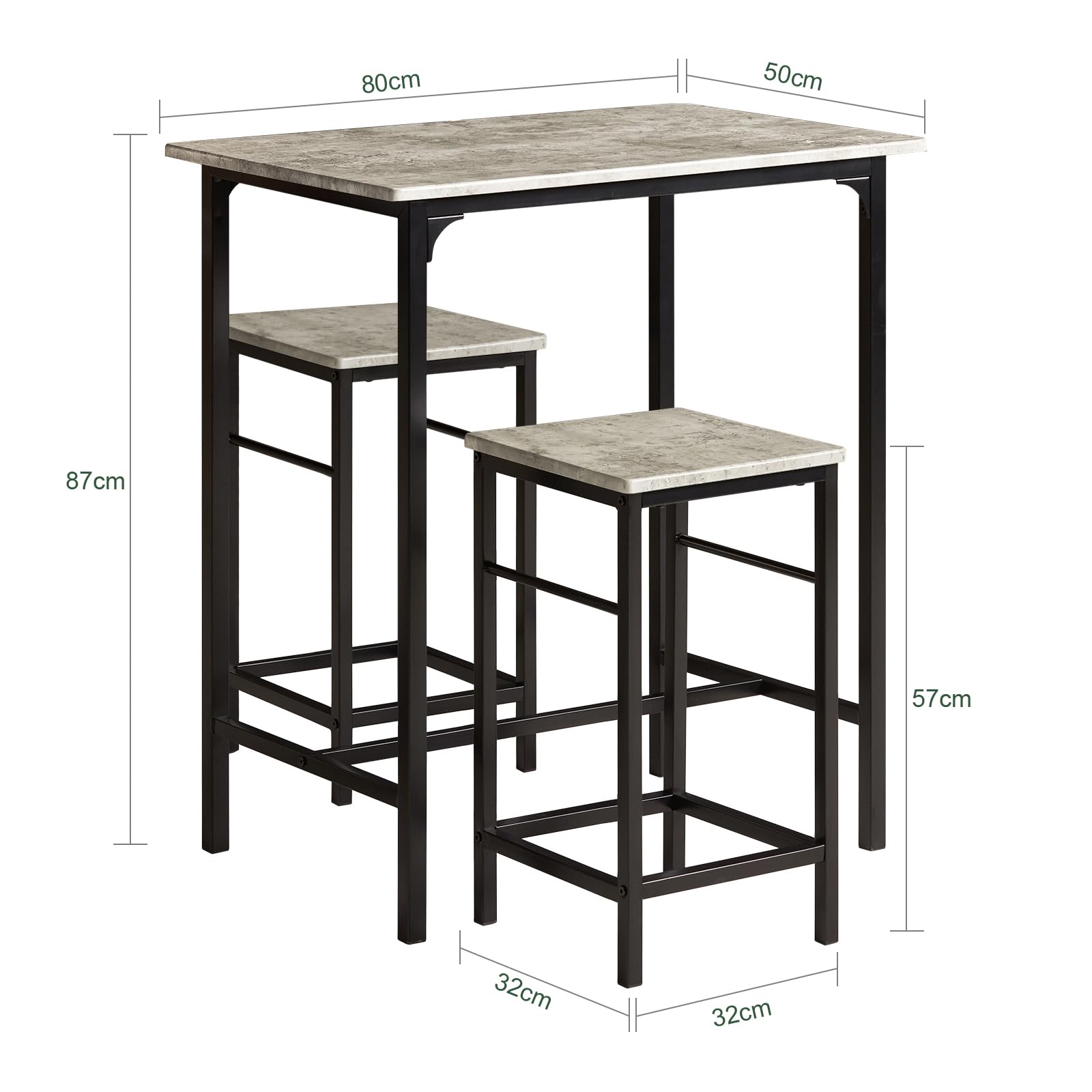SoBuy Set Tavolo da Bar Alto con 2 Sgabelli - Tavolo Salvaspazio per Cucina Piccola e Balcone, Stile Industriale Moderno - Tavolino Alto da Esterno per Giardino o Terrazzo OGT10-HG
